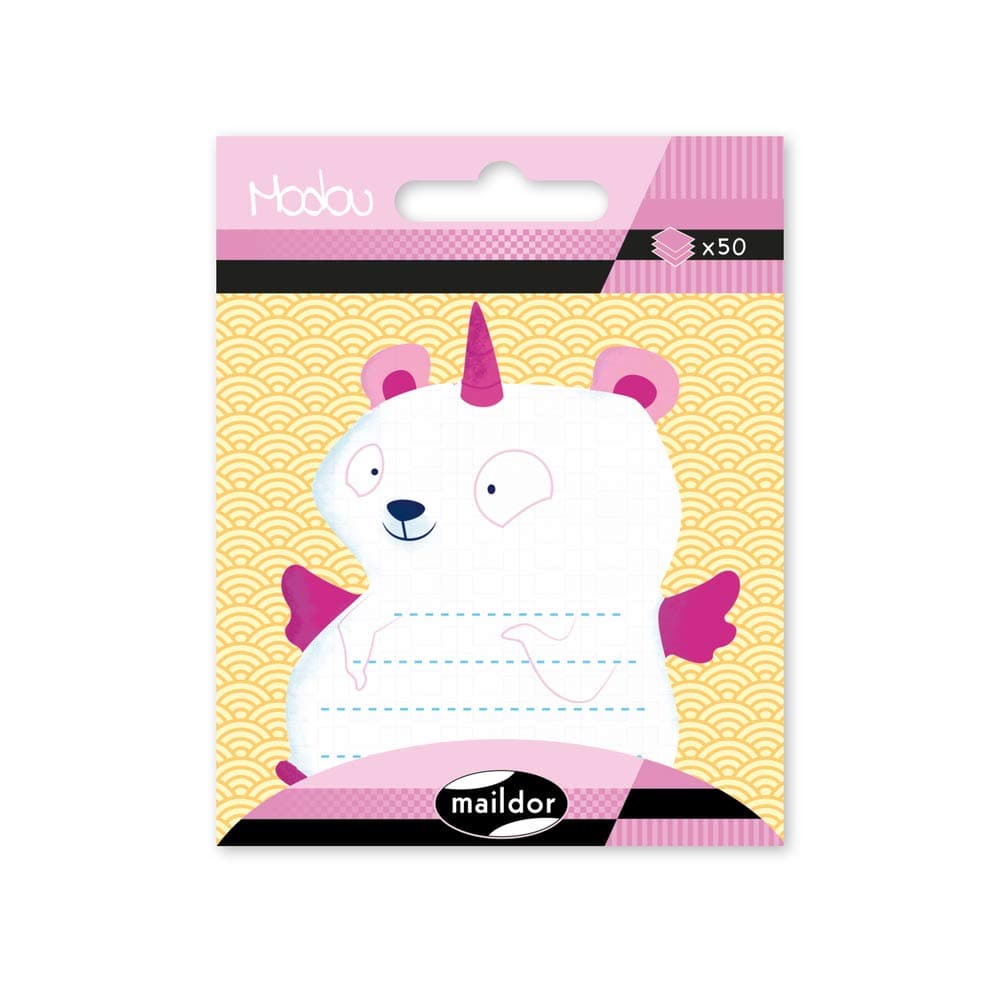 Clairefontaine Maildor - Ref MI041C - Modou Memos - Unicorn Bear Design - 50 Memo Stickers, Cut to Shape of Animal Design, Approximately 7 x 7cm, Low Adhesive for Removability