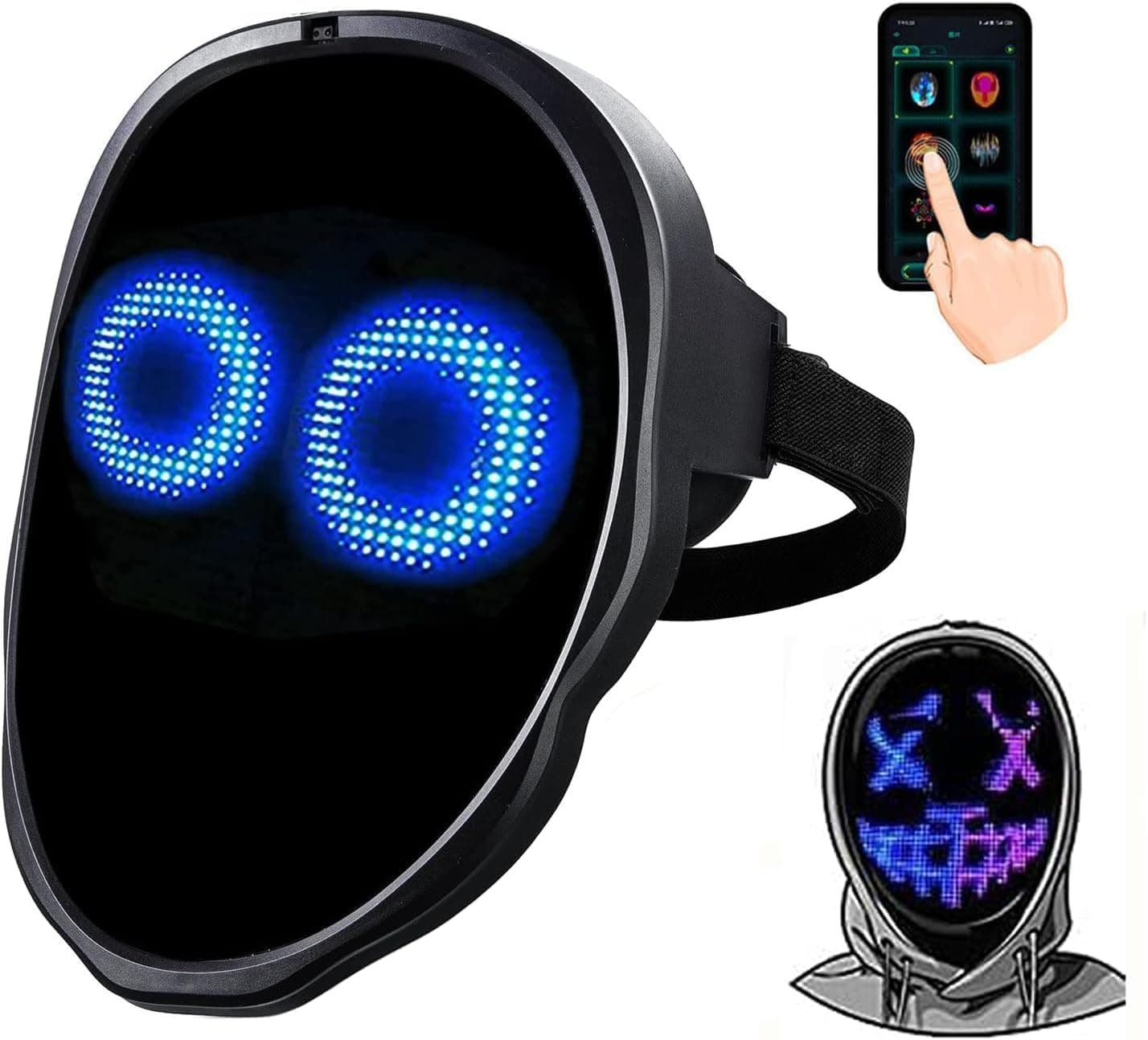 Led Mask Light Up Mask for Adults Halloween Bluetooth Programmable Led Digital Mask for Costume Cosplay Masquerade Party