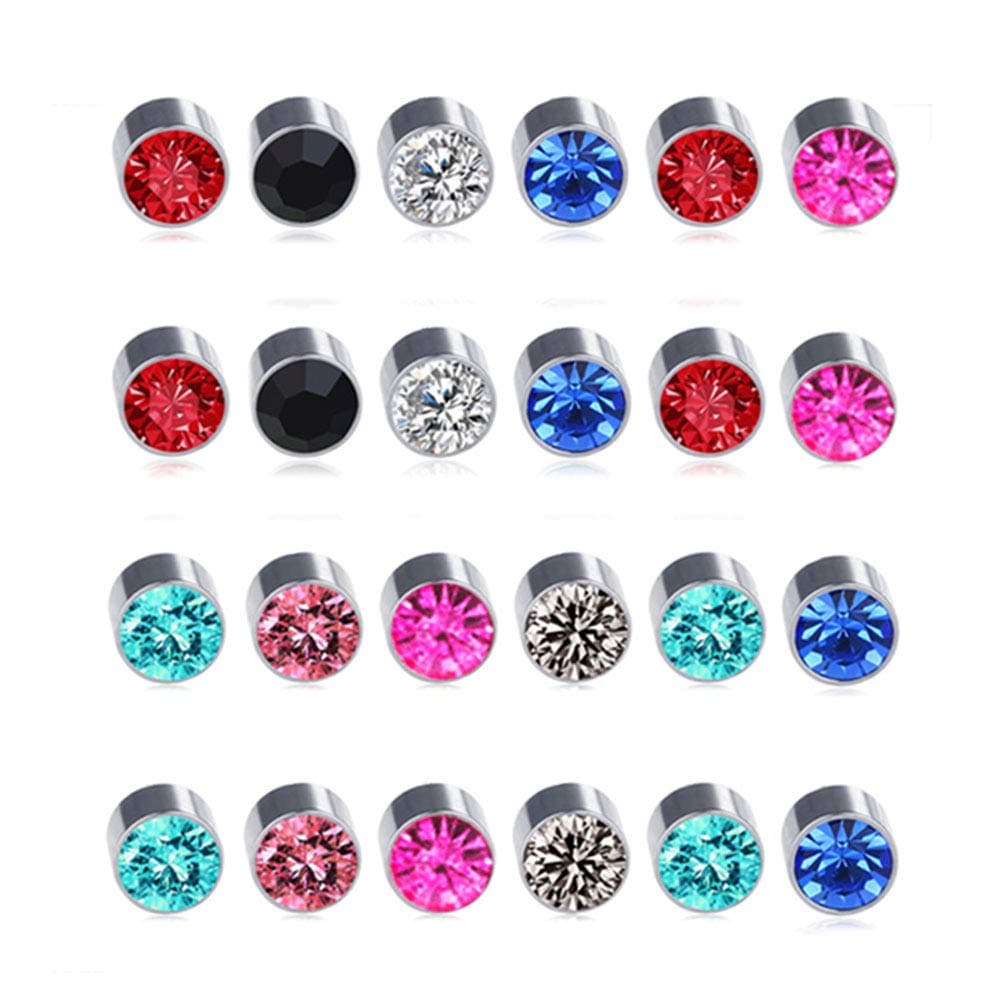 12 Pairs Magnetic Earrings Set Crystal Clip on Non Piercing Fake Stud Earrings