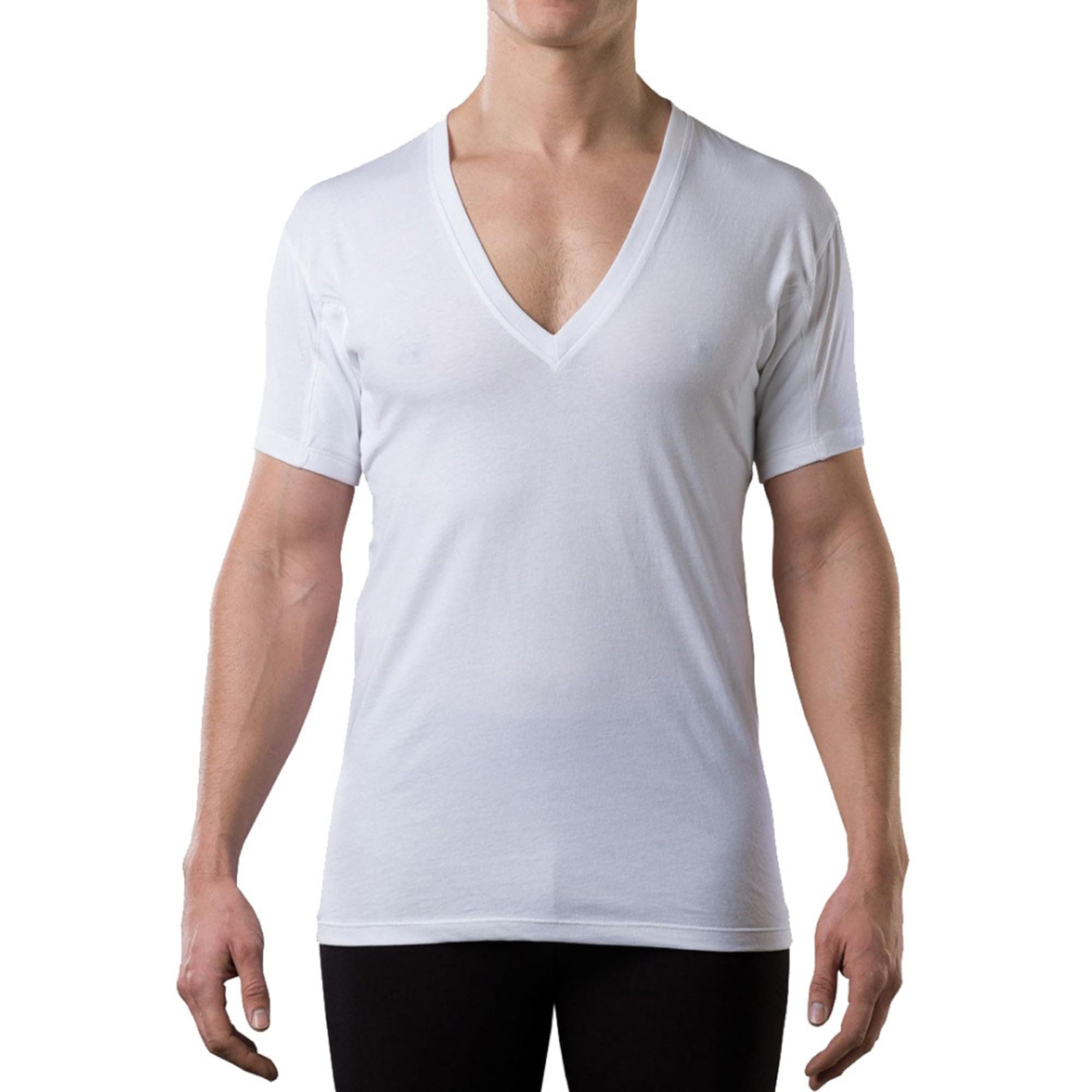 Men's Sweatproof Undershirt | Cotton Deep V Neck T-Shirt with Underarm Sweat Pads, Original Fit | Aluminum-Free Alternative