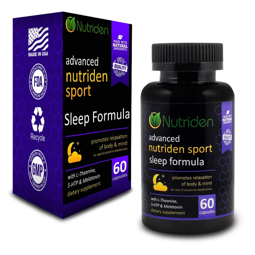 Nutriden Sport Advanced Sleep Aid - All Natural Sedative Effects from Melatonin, Magnesium, L-Theanine, 5-HTP & GABA - 100% Risk Free Guarantee (60 Capsules)