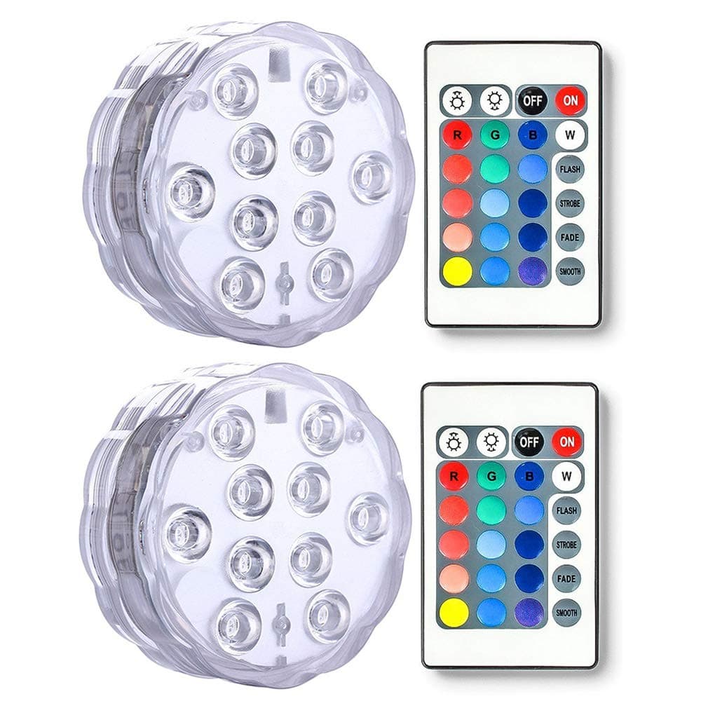 Underwater Submersible LED Lights Anmete Waterproof Battery Operated Remote Control Tea lights for Hot Tub Pond Pool Fountain Fish Tank Waterfall Aquarium Vase Base Wedding Party Christmas 2 PCS