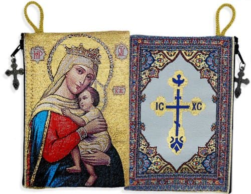 Religious Gift Virgin Mary with Baby Jesus as Virgin of Hope Icon Cloth Tapestry Rosary Zipper Close Pouch Keepsake Holder (TIP13)