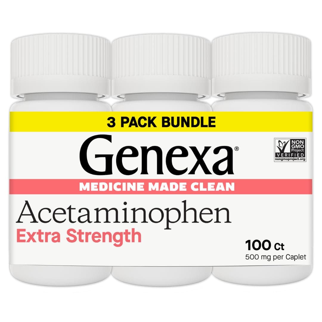 Genexa Clean Acetaminophen 500mg Extra Strength, Dye Free Pain Reliever Fever Reducer, 0% Artificial Additives, Pain Medicine for Adults, Relieves Headache, Backache, Minor Arthritis Pain, 300 Tablets
