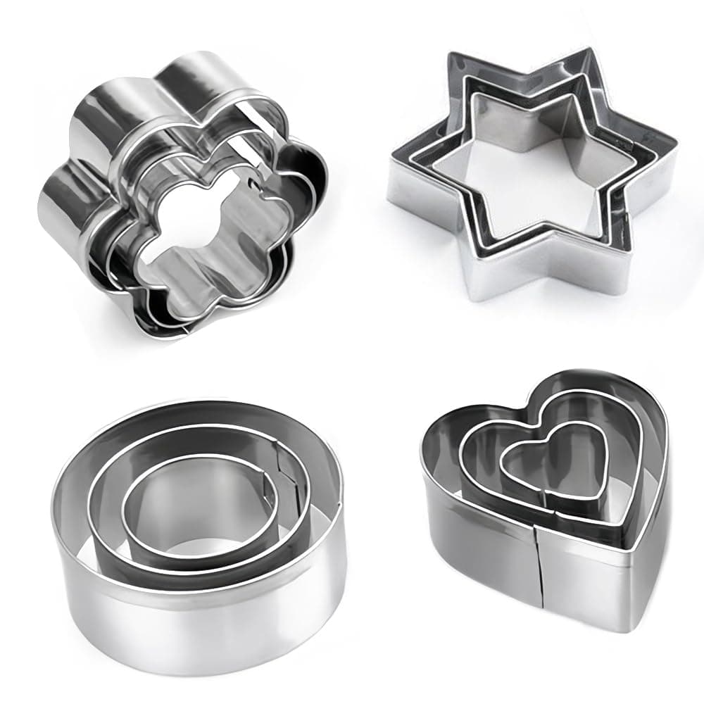 Mini Cookie Cutters Set of 12, Heart Flower Star Round Shapes Metal Cutter Stamp for Fruit Vegetable, Small Stainless Steel Biscuit Mold for Baking