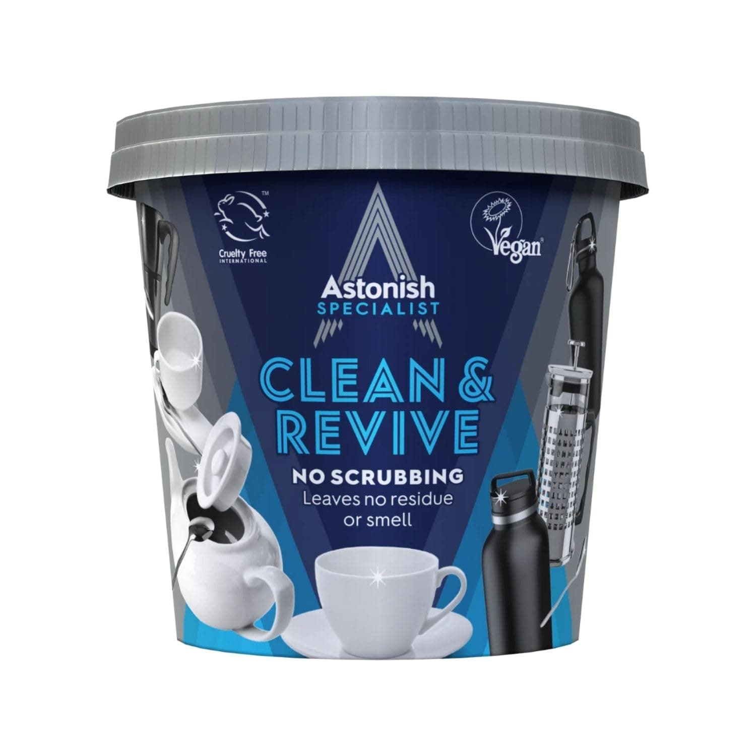 Descaling Foaming Powder | Tea & Coffee Mugs, Pots, Kettles & Stainless Steel | Dissolves Limescale & Eliminates Stains | Astonish Clean & Revive