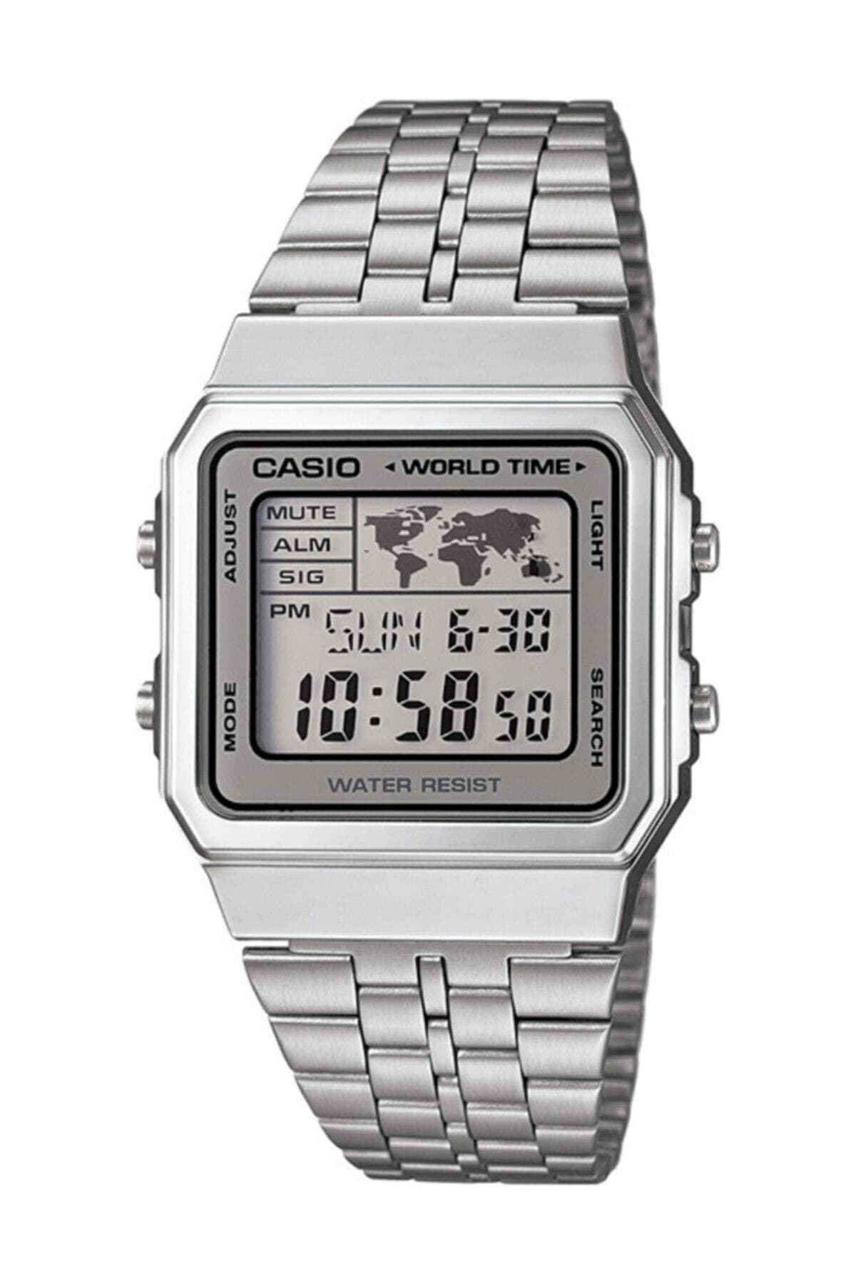 A500WA-7D - Vintage - Unisex Watch - Digital Quartz - LCD Dial - Grey Steel Strap, LCD/Grey, Bracelet