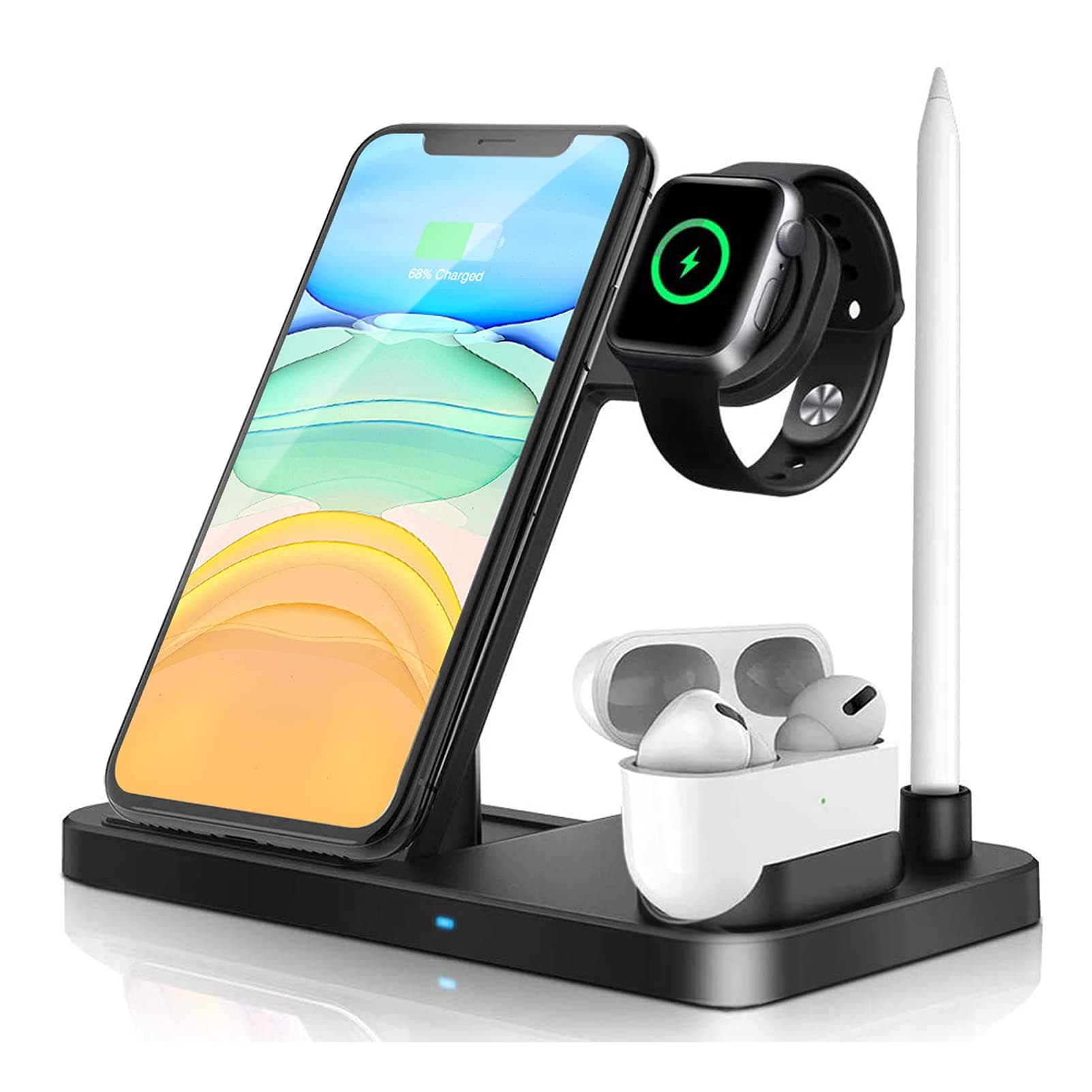 Wireless Charger Dock 4 in 1 Fast Charging Station, iKALULA Nightstand QI Quick Charger, Foldable Adjustable Stand