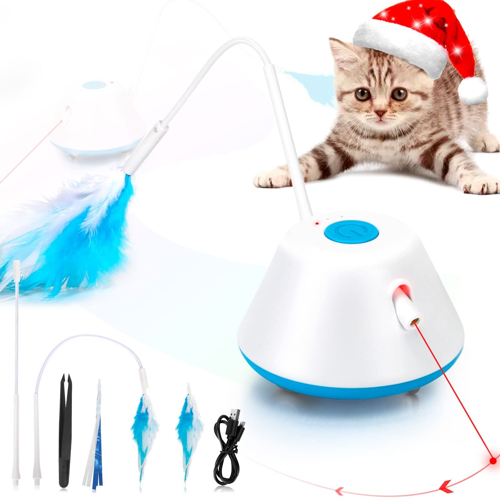 Cat Toy, Interactive Cat Toys for Indoor Cats, Automated Cat Toy with LED & Feathers, Auto Moving Kitten Toys, 3 Modes Electric Robotic Cat Toy