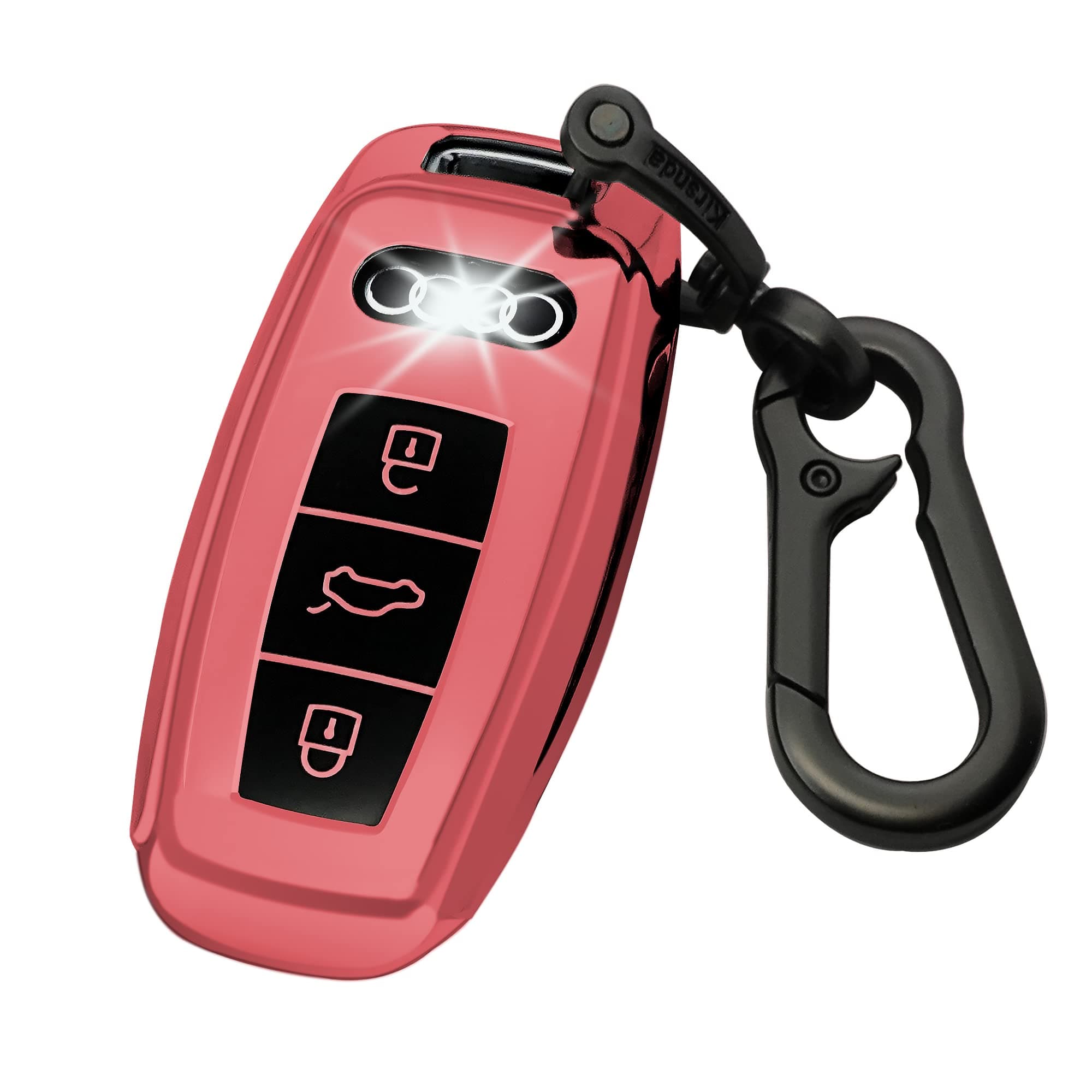 for Audi key fob cover case with keychain,Soft TPU key case/skin,3-Buttons fit A6 A7 A8 S6 S7 RS-6 RS-7 Q7 Q8 SQ7 SQ8 Smart Remote Key Vehicle Accessories(Pink)