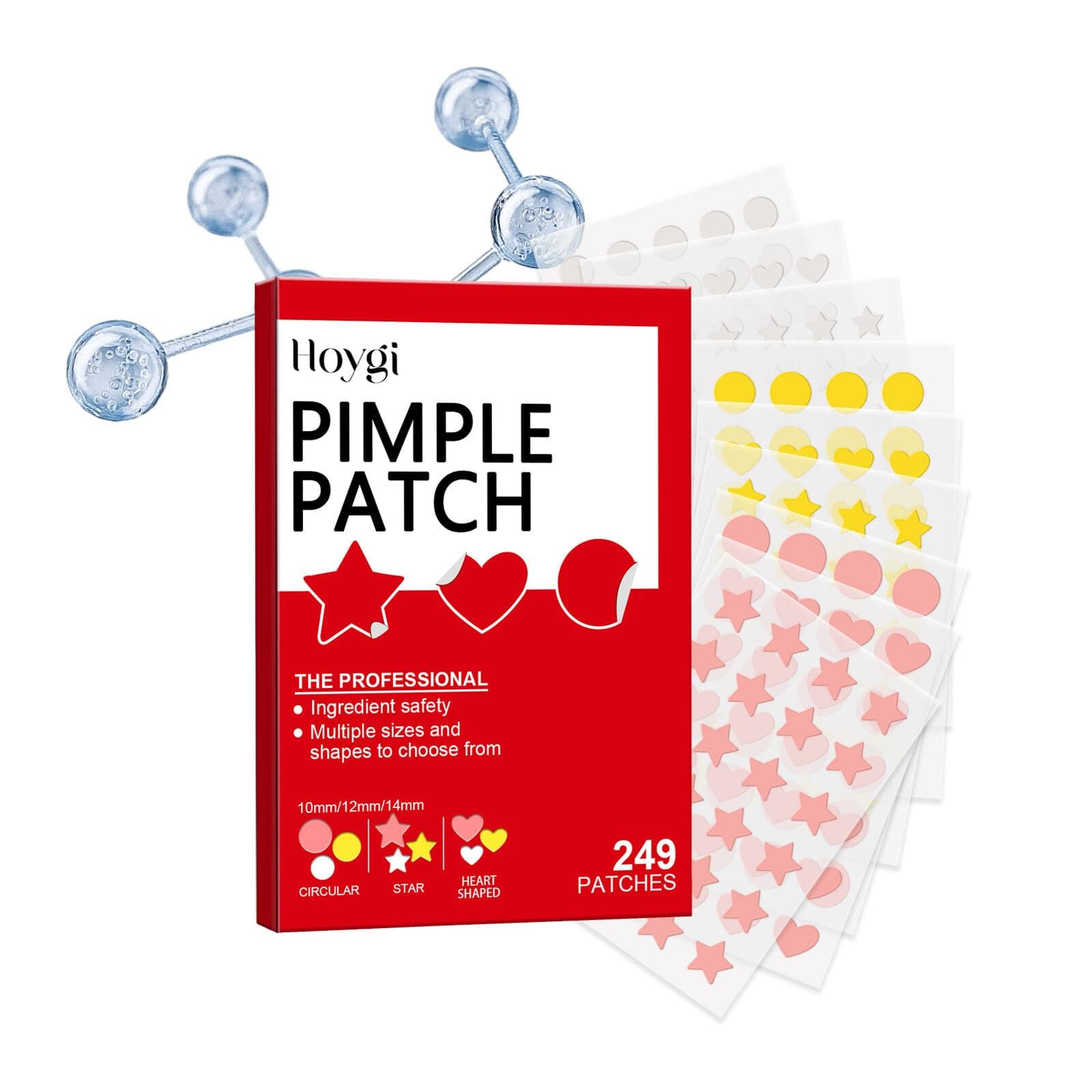 Joleritc Pimple Patches for Face, Acne Patches Hydrocolloid, Cute Star Zit Covers for Face, Spot Stickers with Tea Tree, Salicylic Acid & Cica Oil| Round,Star,Peach Shapes 249 Count
