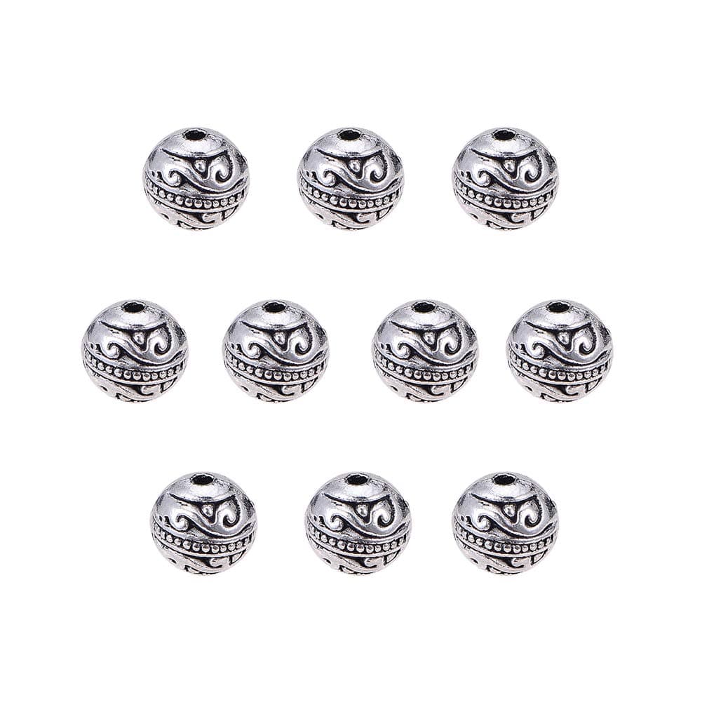 8mm Round Spacers Beads, 60pcs Tibetan Alloy Metal Charms Beads Antique Silver Metal Loose Spacer Beads for Bracelet Necklace Jewelry Making, Hole: 1.5mm