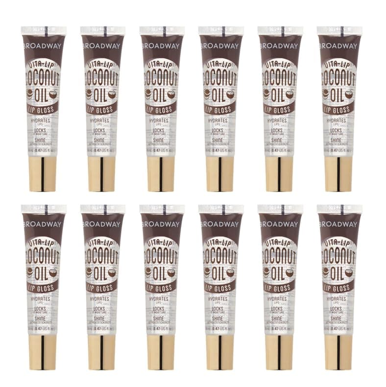 Broadway Vita-Lip Clear Lip Gloss (Coconut Oil 12 Pack), Ultra-Hydrating & Soothing Formula with Vitamin Oils, High-Shine Non-Sticky Finish, Healing Glossy Lip Balm Locks in Moisture