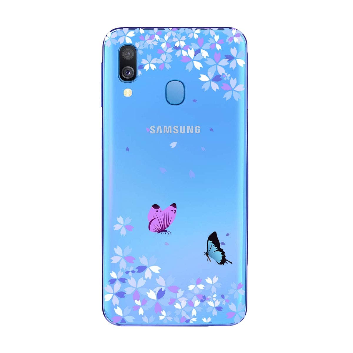 HopMore Case Cover for Samsung Galaxy A40 Silicone Clear with Pretty Design Shockproof Case Protective Cover Transparent Thin Gel Slim Bumper for Girls Woman - Flower Butterfly
