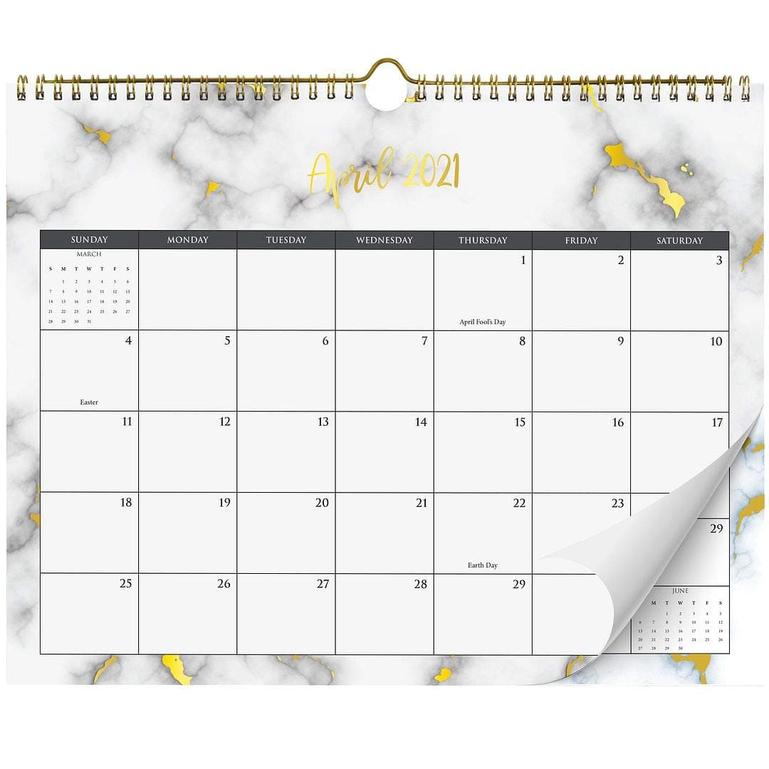 Aesthetic Marble Gold Foil Wall Calendar - Easy Write Office Desk Supply for Women Incl. Year 2021