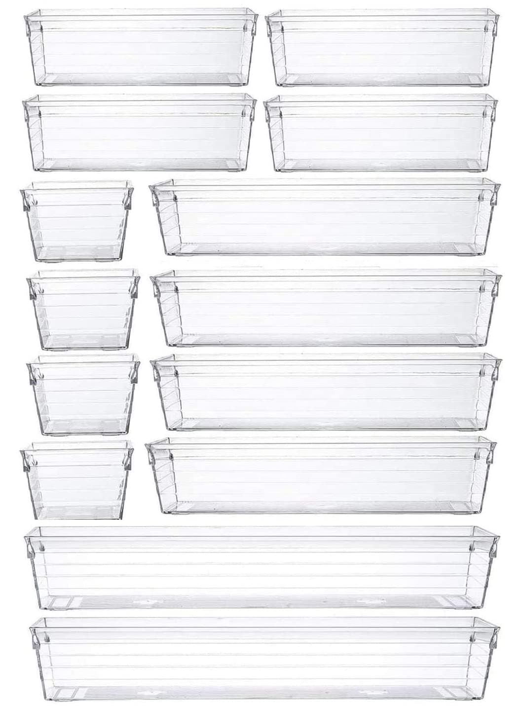 Grace Store 14 Pcs Clear Plastic Drawer Organiser Trays Desk Versatile Kitchen Drawer Organiser Storage Tray for Makeup Bedroom Office