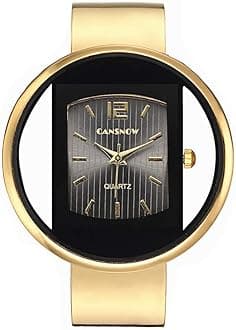 Women Creative Watches Cuff Bangle Bracelet Analog Quartz Wrist Watches (Gold)