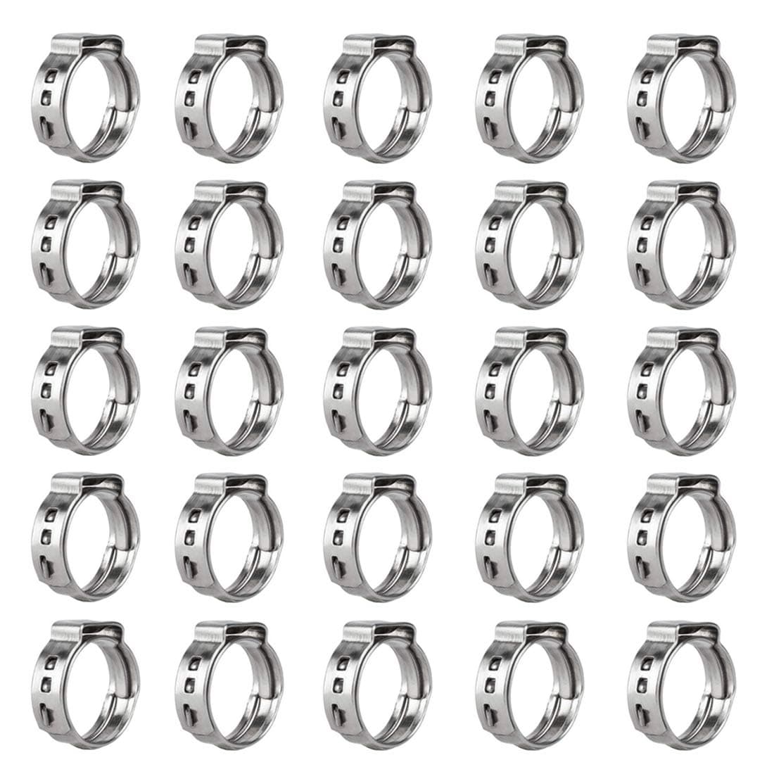 40Pcs 12.8mm-15.3mm Single Ear Hose Clamps 304 Stainless Steel PEX Cinch Clamps Stepless Cinch Crimp Rings Pinch Clamps for Pipe Fitting Connections