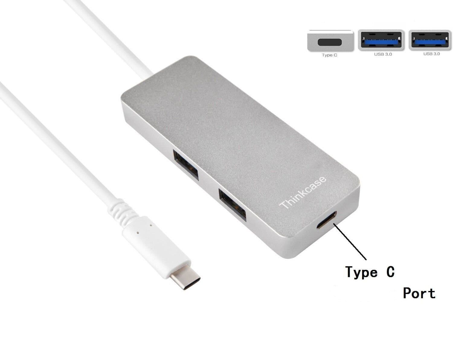 USB Type C Hub,Thinkcase USB 3.1 Type-C to 2-Ports USB3.0 Hub Adapter with USB-C Charging Port, the USB-C Charging Port ONLY Works for 2015 Apple New MacBook
