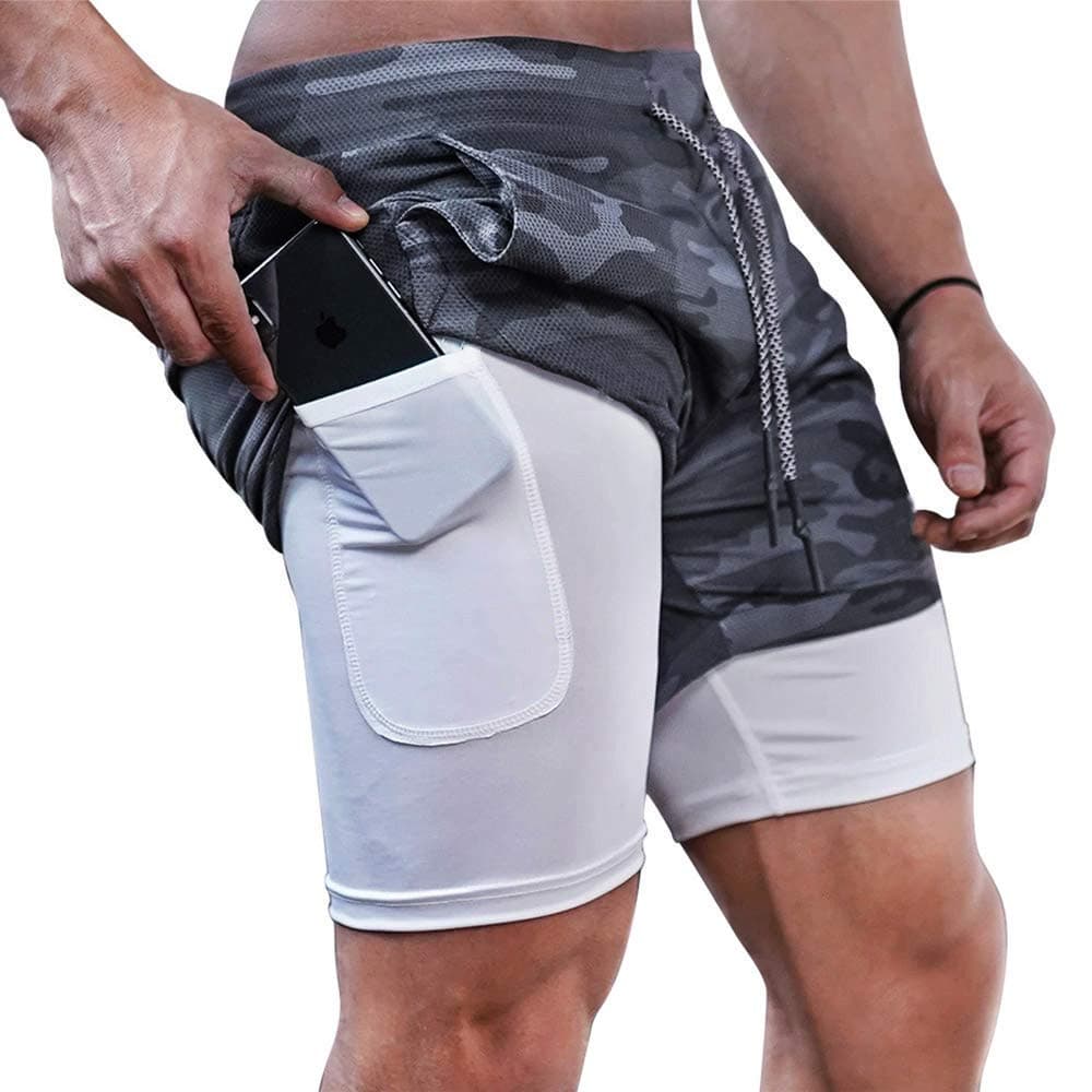 – Mens Running Gym 2 in 1 Sports Shorts Breathable Outdoor Workout Training Shorts with Pockets