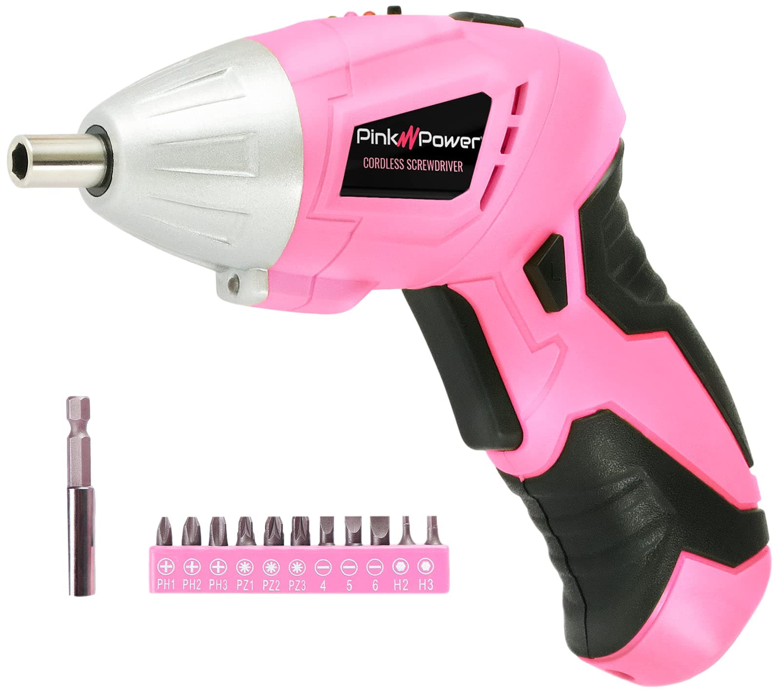 Pink Power Cordless Screwdriver Set - 3.6V Electric Screwdriver Rechargeable Screw Gun Kit - Automatic Mini Pink Drill Set for Women - Portable Small Drill Battery Powered Screwdriver LED Light