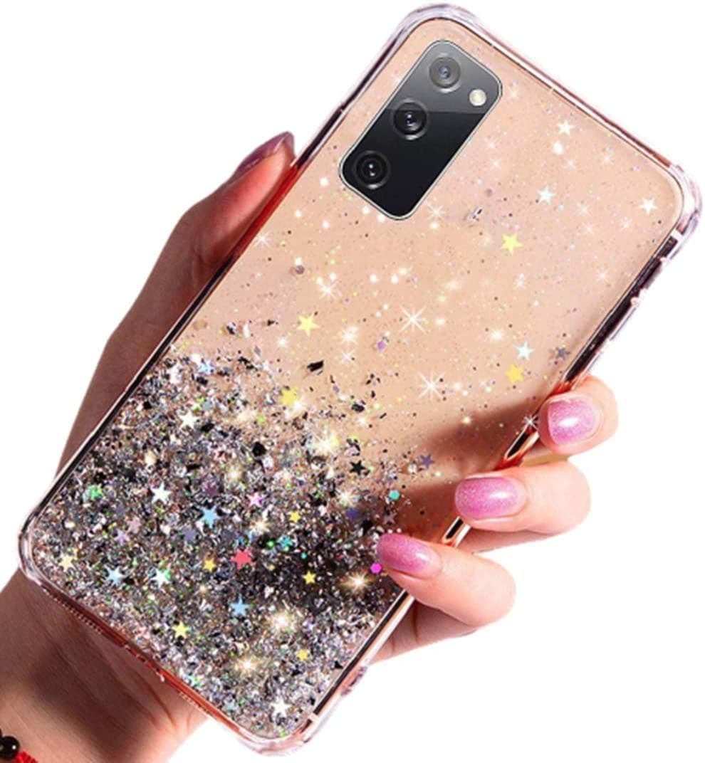 Lozeguyc Compatible with Galaxy A12 Clear Back Bling Case, Flexible Transpatent Glitter Sparkle TPU Shockproof Soft Bumper Anti-Scratch Protective Case Compatible with Samsung Galaxy A12-Clear