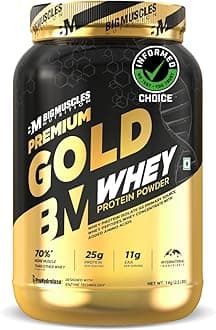 Bigmuscles Nutrition Premium Gold Whey [1Kg] Informed Choice Uk Certified Isolate Whey Protein Blend 25G Protein 11G Eaa Prohydrolase Enzyme Technology [Café Latte]