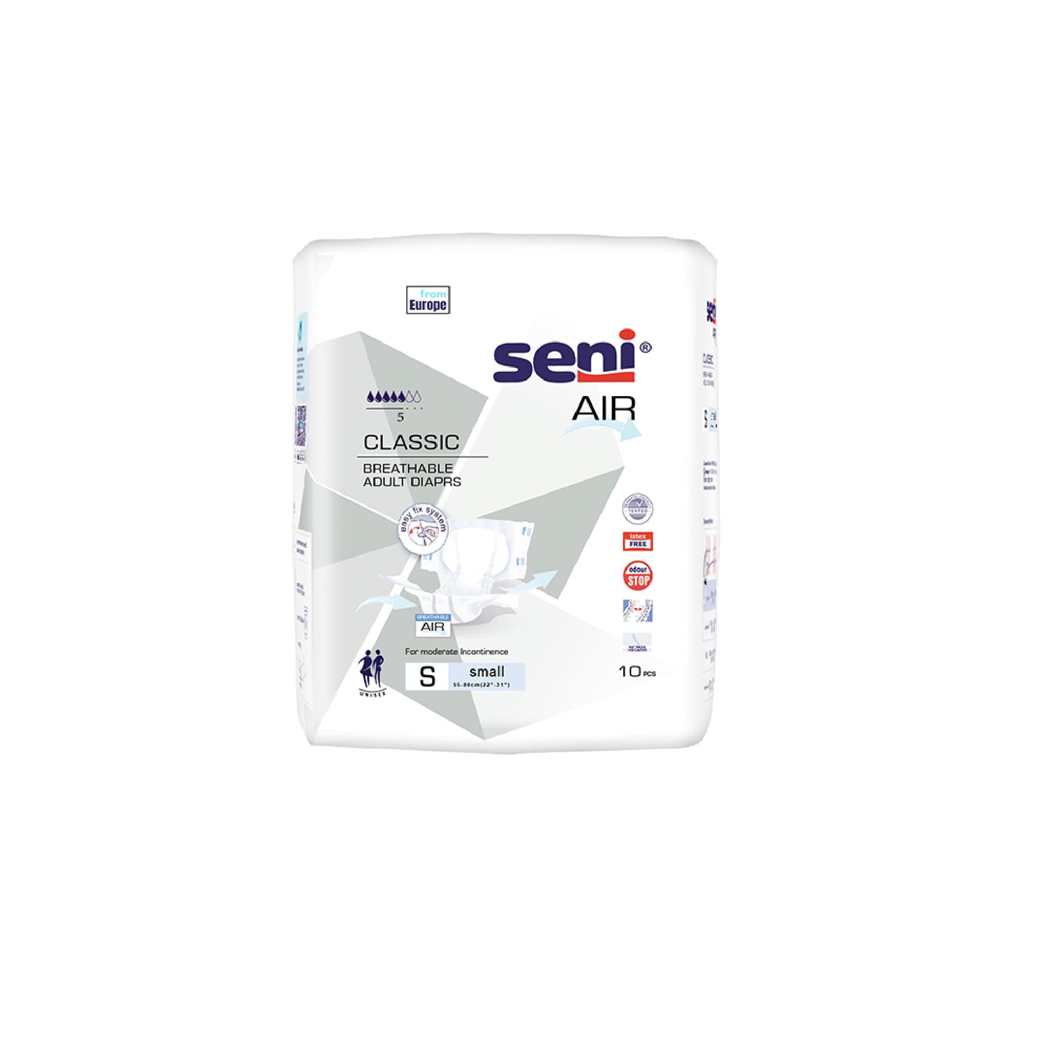 Seni Air Classic Adult Diapers S - 10pcs | Economy | Air Breathable | High Absorbency | Odour Stop | Comfort & Skin Friendly | Derma tested