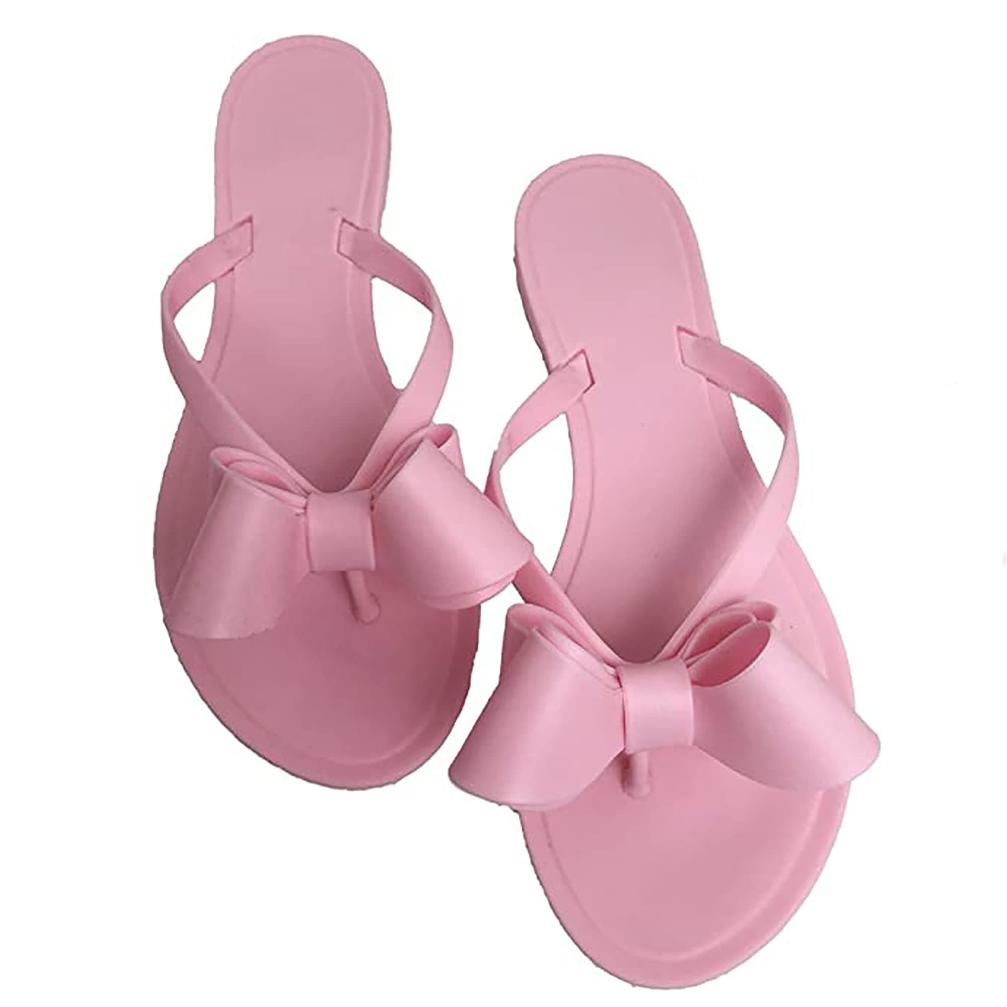 Mtzyoa Women Flip-Flops Flat Sandals Jelly Bow Beach Flat Rivets Rain Cute Dressy Summer Sandals