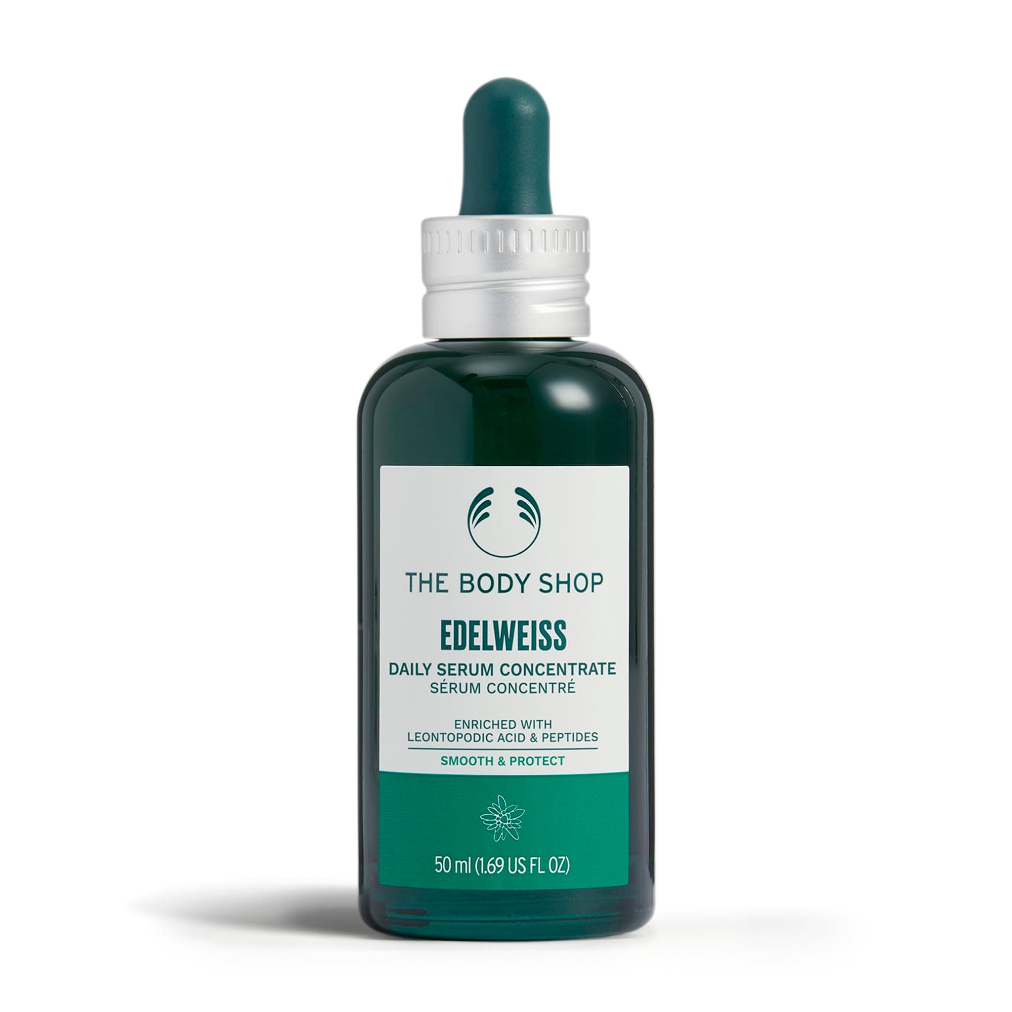 The Body Shop Edelweiss Daily Serum Concentrate (1x 50ml), Lightweight Face Serum with Edelweiss Extract & Rice Peptides, Hydrating & Protective Serum for All Skin Types, Including Sensitive