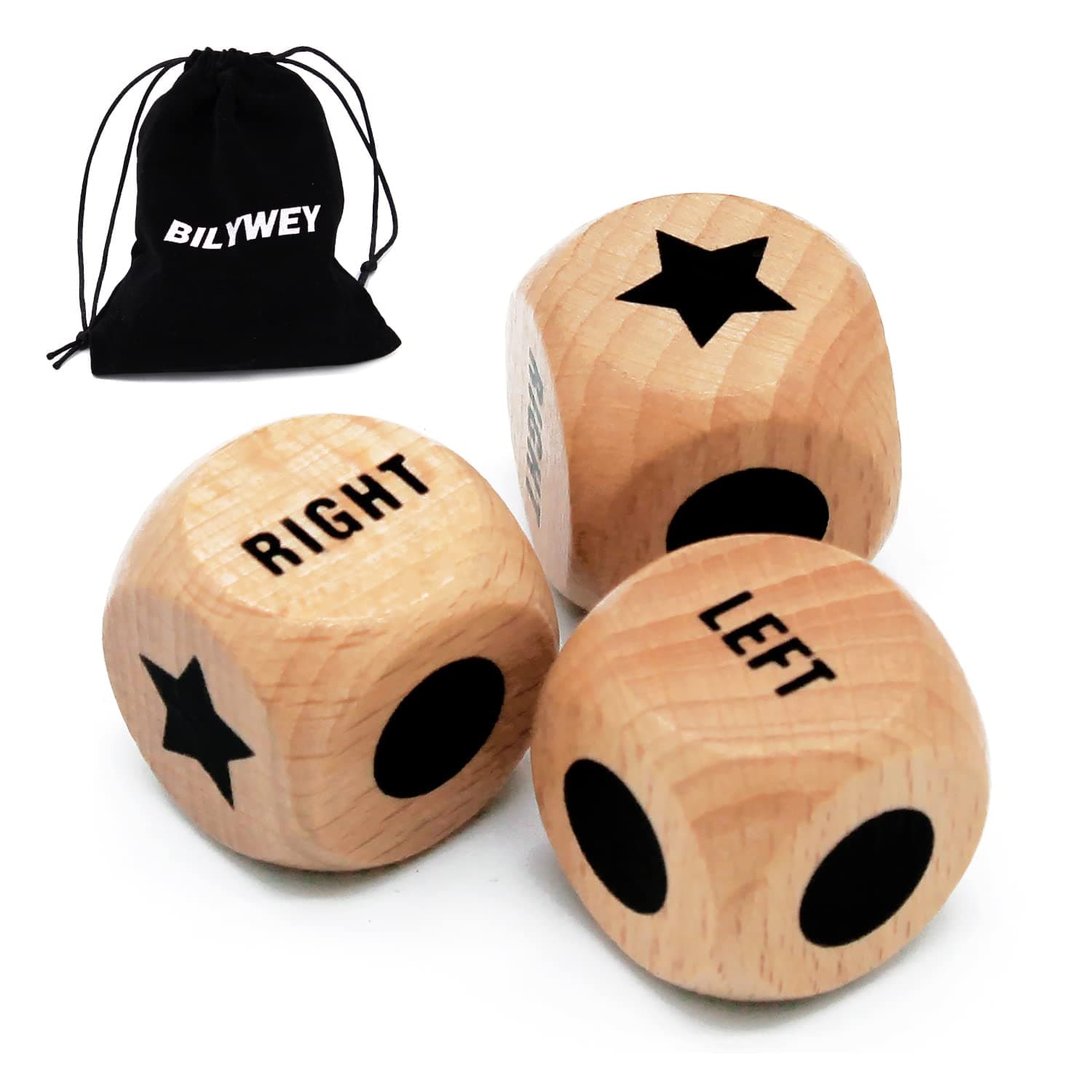 3pcs Left Right Center Game Dice 1 inch Beech Wood Dices with Drawstring Bag (3 pcs)