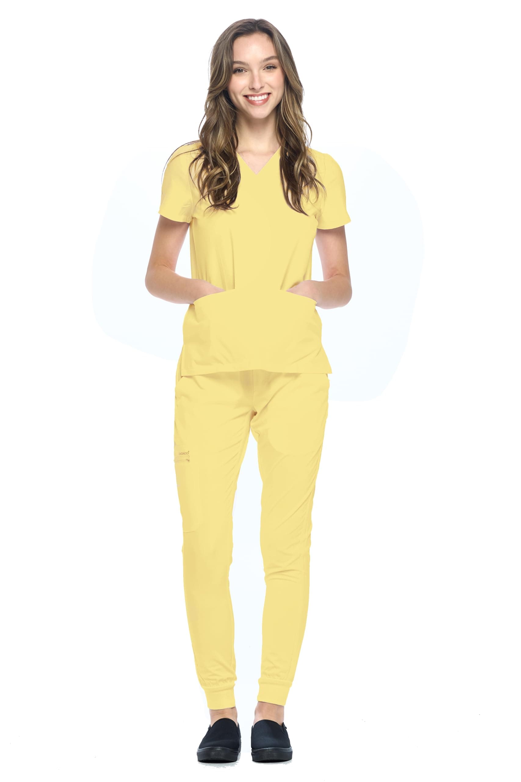 Jogger Scrubs for Women Set – V-Neck Scrub Top & Elastic Jogger Scrub Pants for Women 8 Pockets