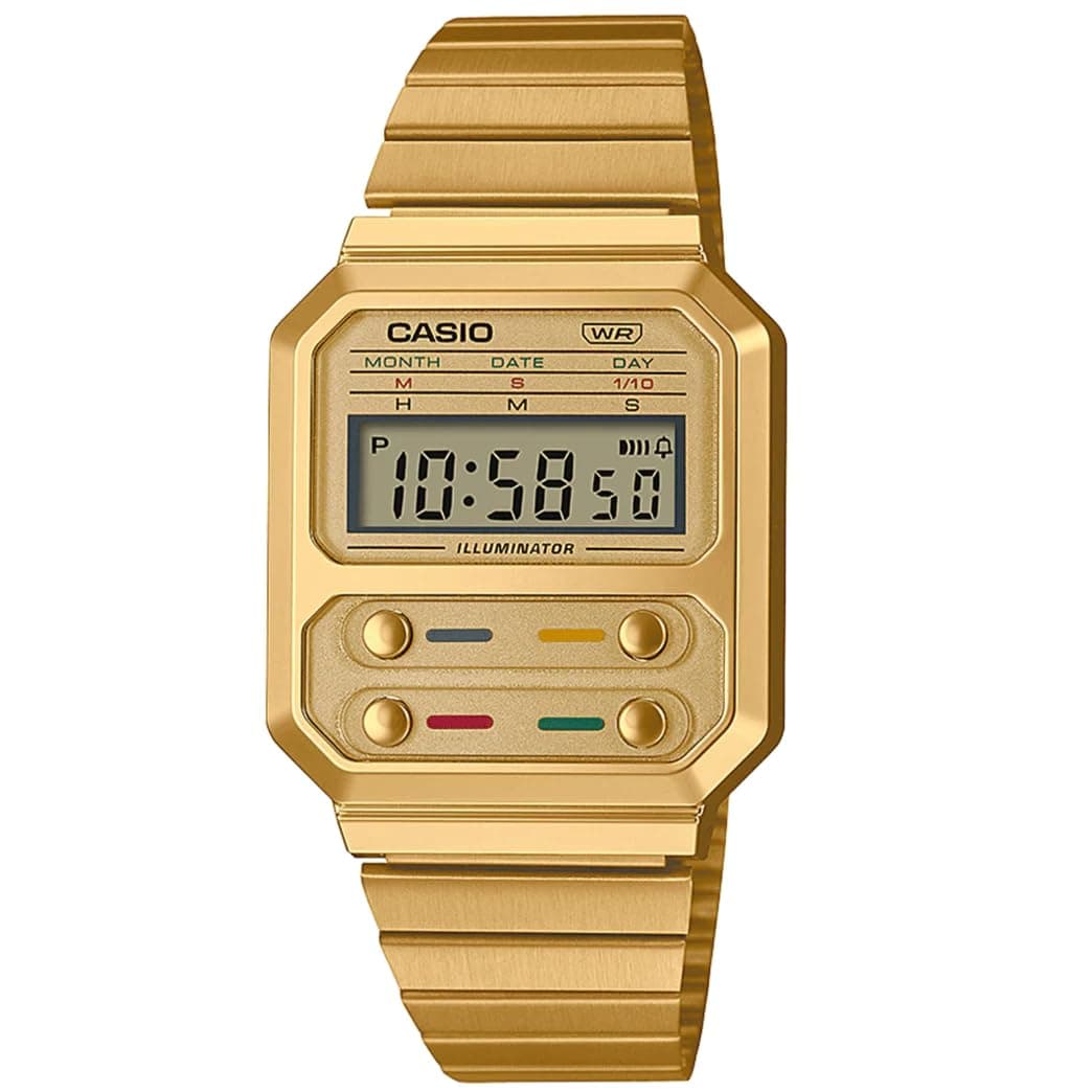 Casio Collection Men Digital Watch Vintage with Stainless Steel Band, Gold, A100WEG-9AEF-AMZUK
