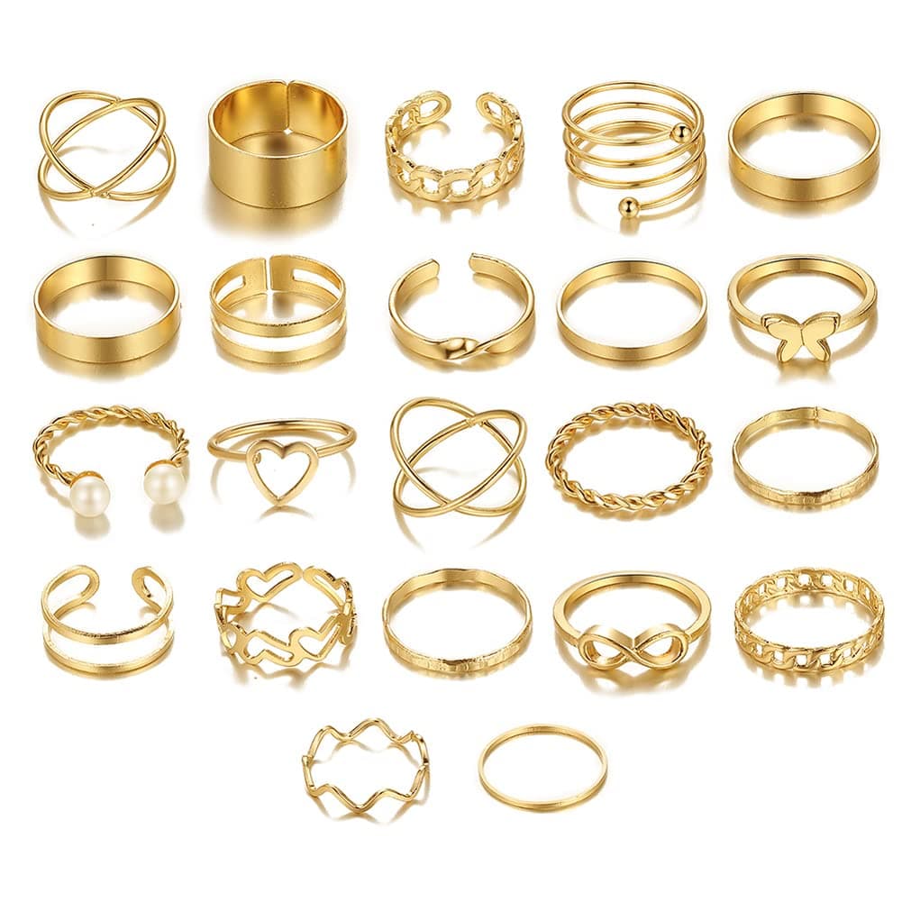 22pcs Latest Stylish Stackable Kunckle Rings Set for Women and Girls Butterfly Heart Boho Gold and Silver Plated Rings