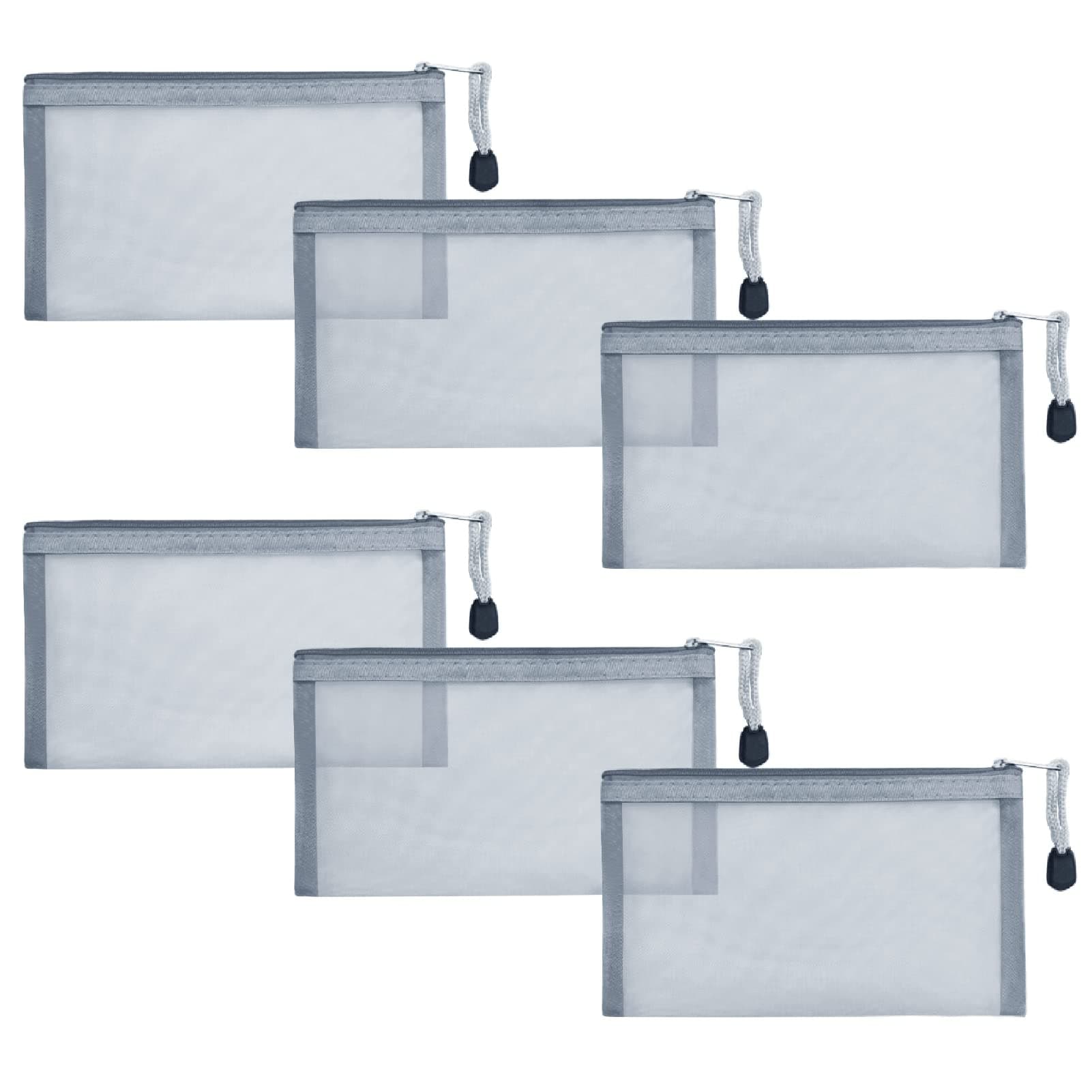 Small Mesh Cosmetic Bags, 6pcs Nylon Makeup Pouches with Zipper for Home Office Purse Diaper Bag (Grey)