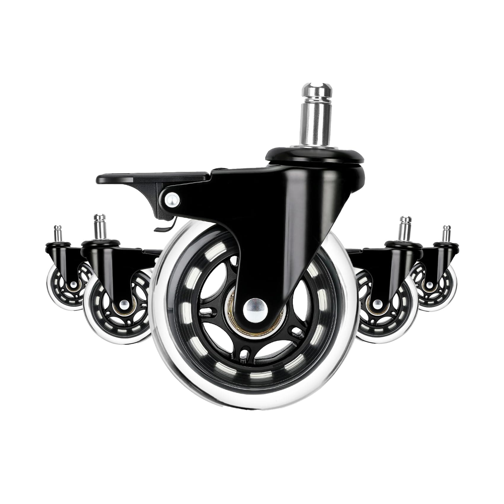 LONGADS Office Chair Caster Wheels with Brakes 5 Packs 3 in for Hardwood Floors and Low Pile Carpet,Heavy Duty Quiet Swivel Replacement -Made from Soft Premium Pu Rubber-Black