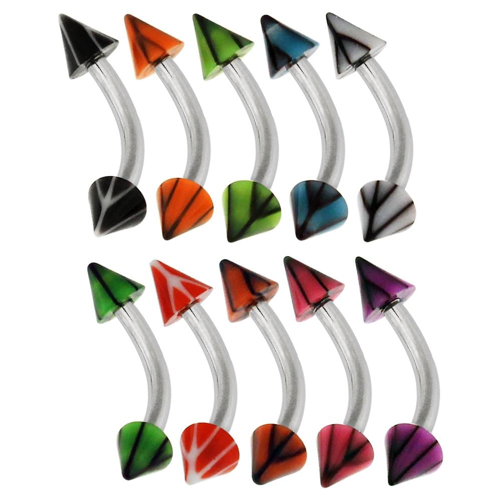 Curved Barbells 10 Pieces UV Basketball Cone with Surgical Steel Banana Eyebrow Jewelry