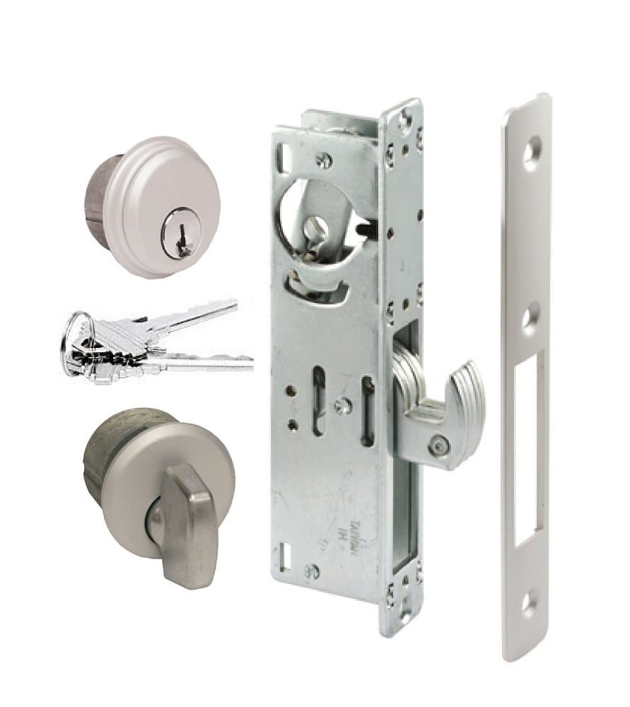 Storefront Door Mortise Lock Hook Deadbolt & Cylinder Combo Adams Rite Cam in Aluminum (1-1/8" Backset)