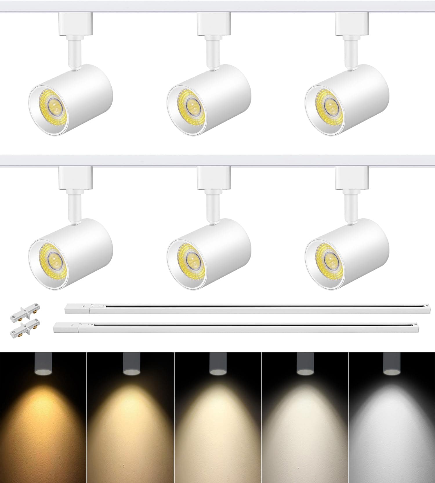 VANoopee 5-Color 6-Light LED Track Lighting Kit with 6.6FT H Type Track Lighting Rail, LED Track Light Heads Dimmable Modern Kitchen Track Lighting Fixtures Ceiling Spotlight, CRI90+ 10W 800lm White
