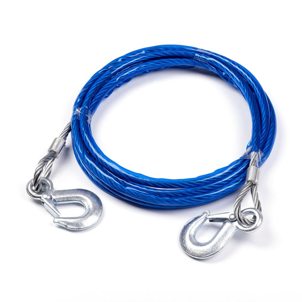 TopGreen 4M 5 Tons Steel Wire, Heavy Duty Tow Cable With Hooks, Safety Cables, recovery strap, 11' long - 2 Drop Forged Steel Hooks for Emergency trailer, Blue Ox Safety Cables, Coiled Tow Cable.