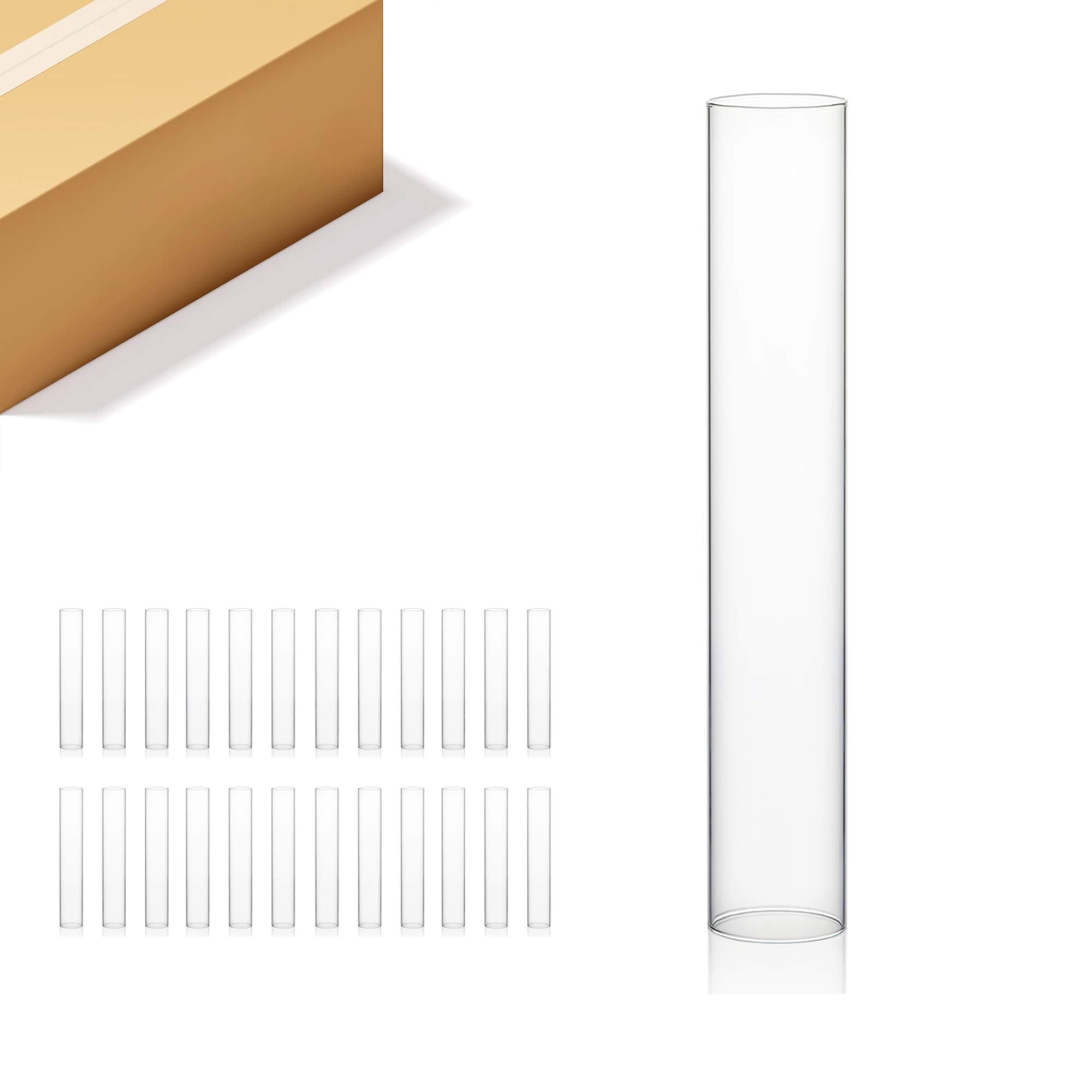 WGVI Hurricane Candle Holder Sleeve, Wide 2", Height 12", Clear Glass Cylinder Candleholder, Chimney Tube, Open Ended Candle Shade, 24 Pieces Bulk