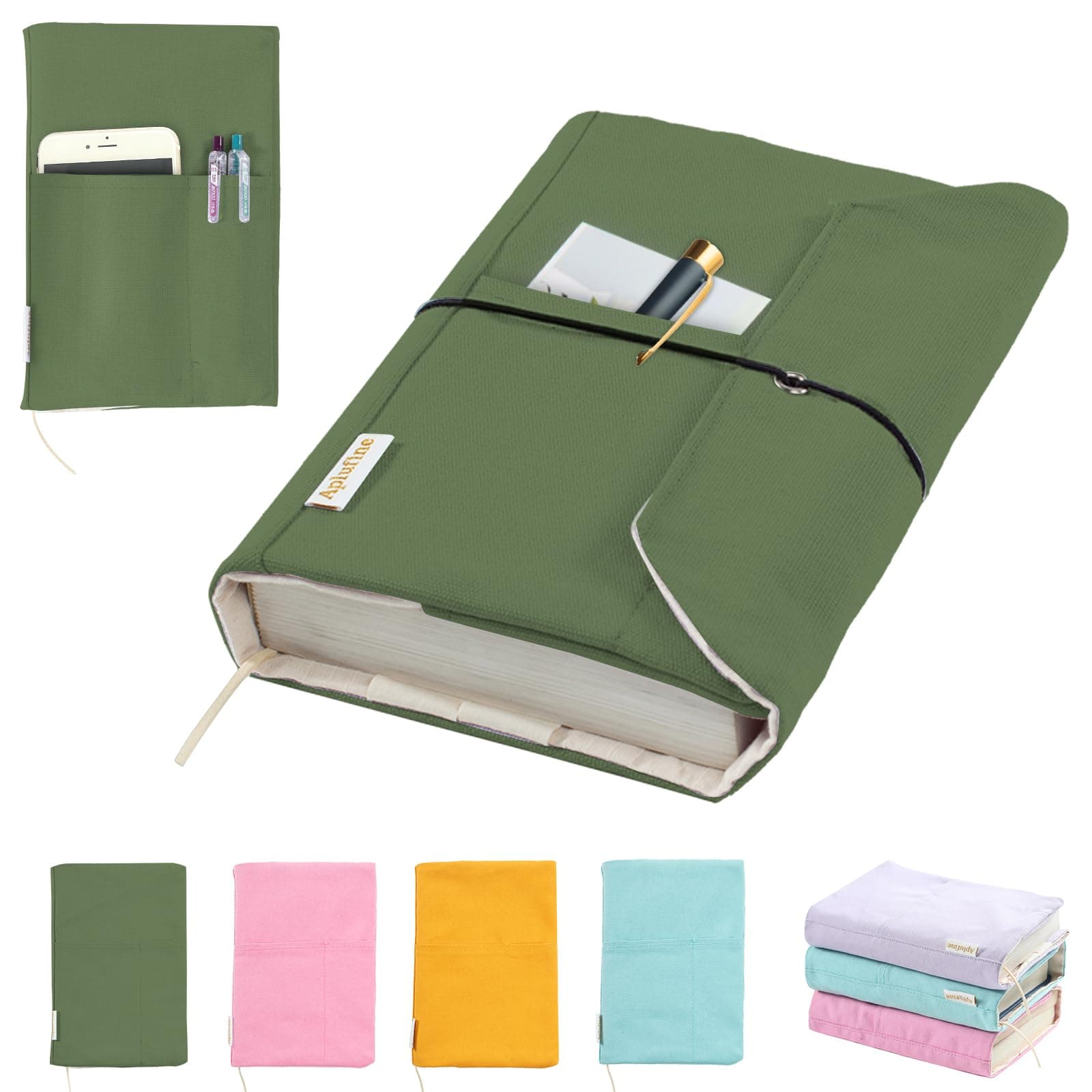 Canvas Book Covers, Washable Book Protector, Book Cover for Paperback Novels, Adjustable Book Cover for Hardcover with Pockets for Pen, Soft Cover Books, Book Lovers Gifts