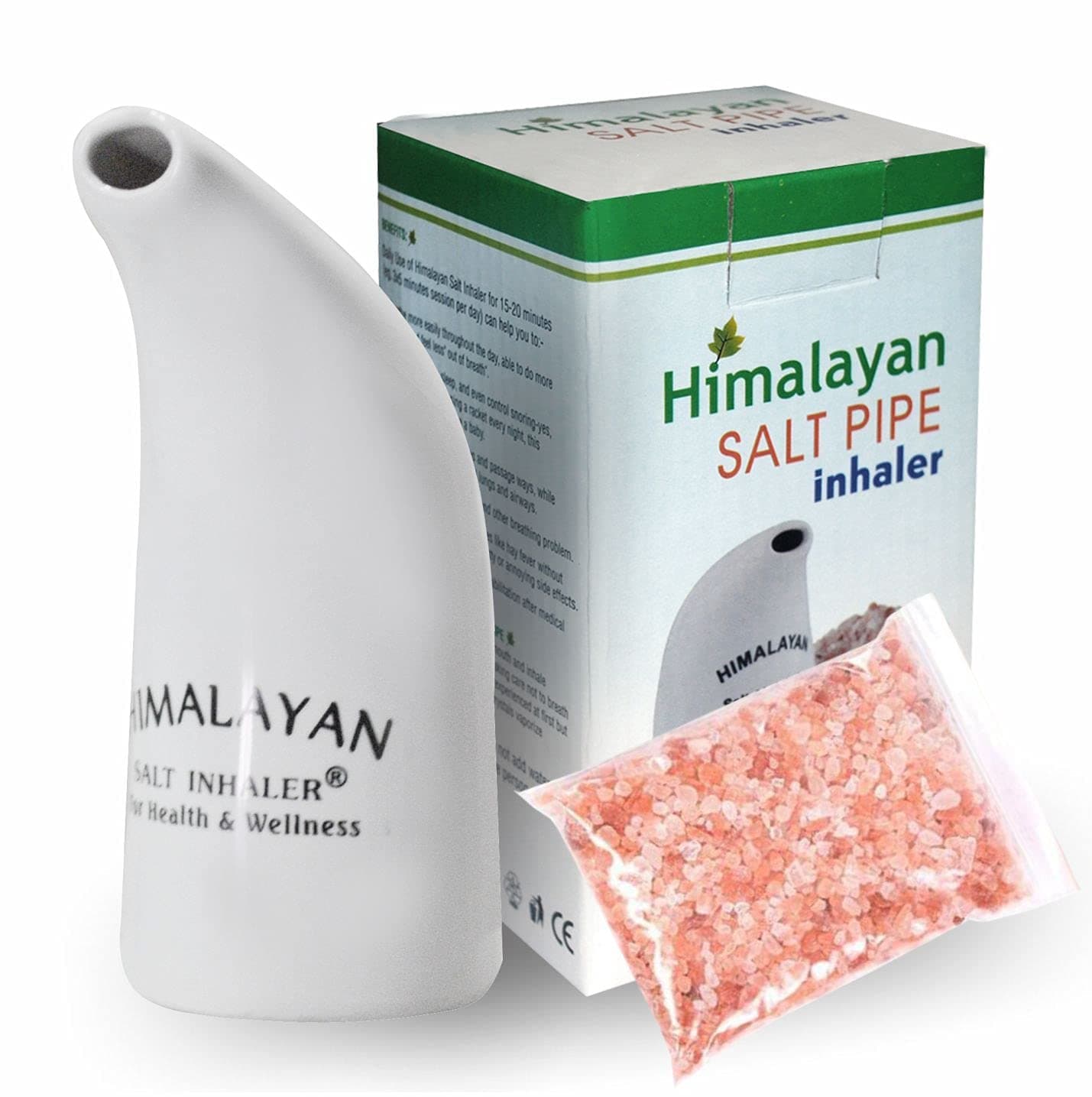 Health Original Himalayan Salt Inhaler Pipe Ceramic Filled with 100% Pure Himalayan Salt - with hygienic with 200Grm Salt Free (Pack of 1 Salt Inhaler)