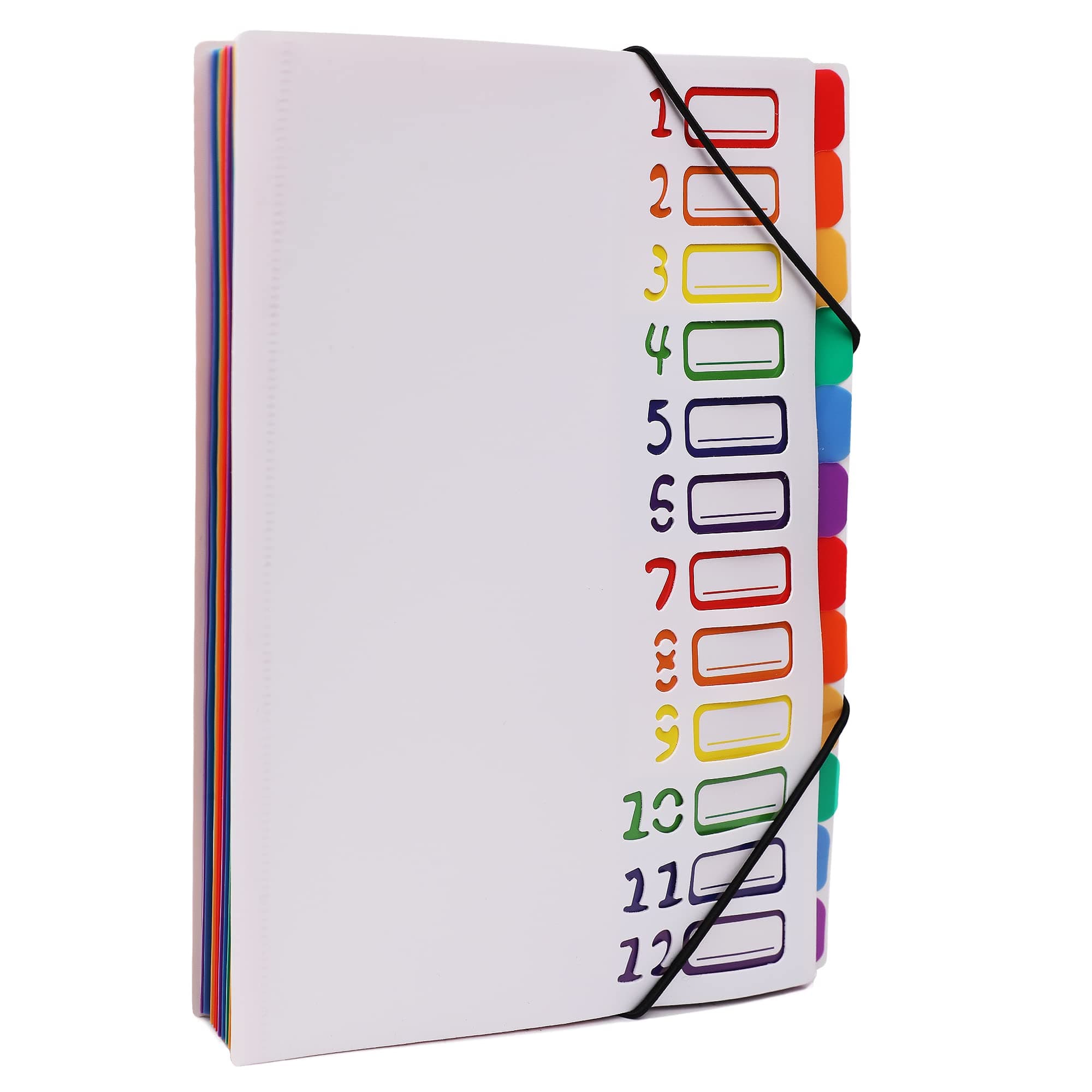 EdufunRainbow Tab Expanding File Folder - 24 Pockets, Durable A4 Letter Size Organizer, Water-Resistant Plastic Dividers, Home/Office/School Document Holder (White）