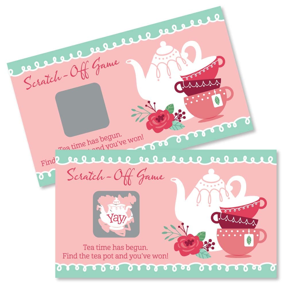 Big Dot of Happiness Garden Tea Party Scratch Off Game - Floral Par-Tea Theme, 22 Premium Cards with 2 Winner Cards, Interactive Party Activity Set, Heavy-Duty Cardstock with Glossy Finish