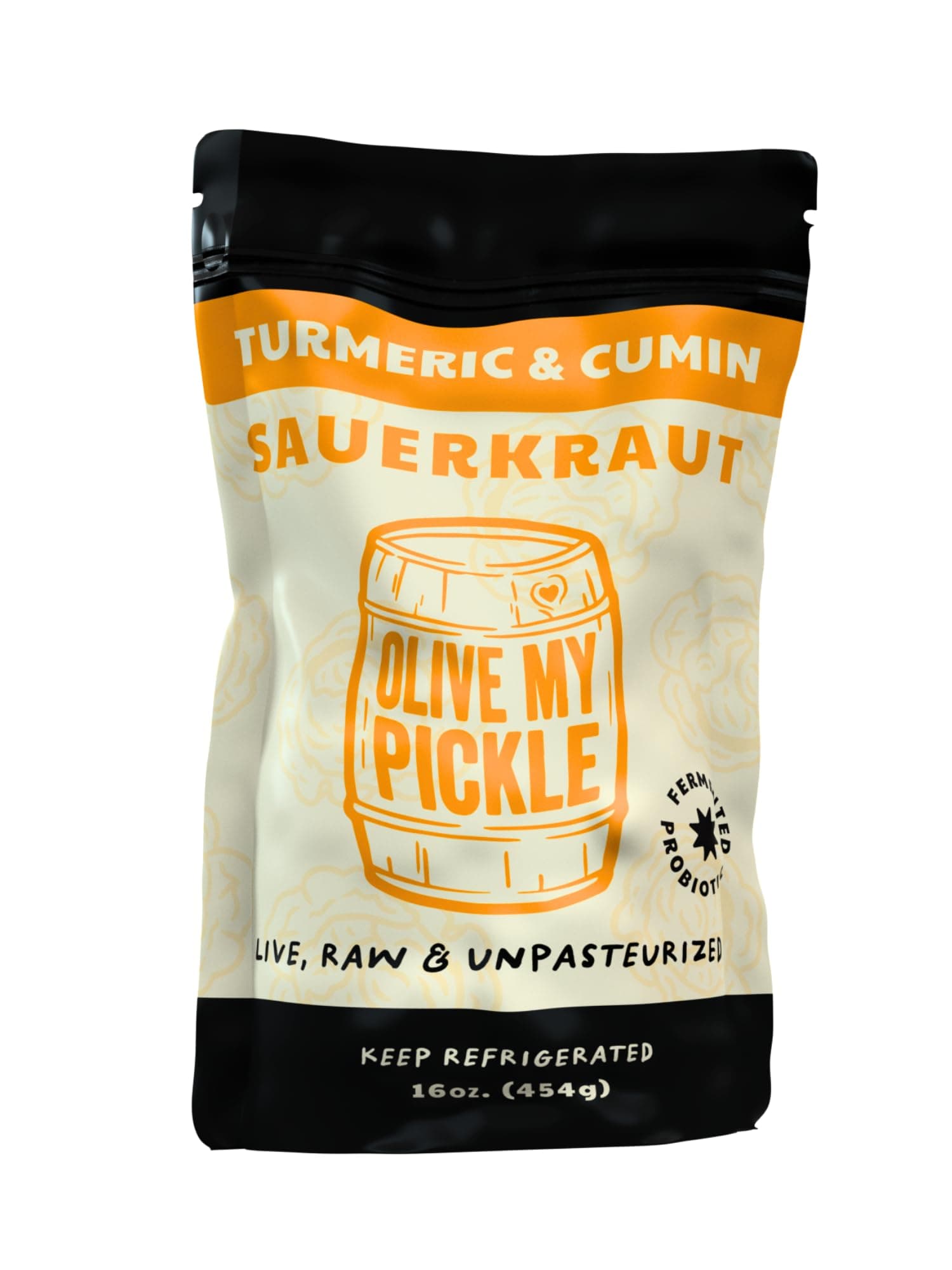 Olive My Pickle Fermented Sauerkraut - 16 Ounces | 1-Pack Bundle of Probiotic Turmeric and Cumin Sauerkraut with Natural Probiotics for Gut Health - Great for Sandwiches, Salads, Asian Dishes, and Meat