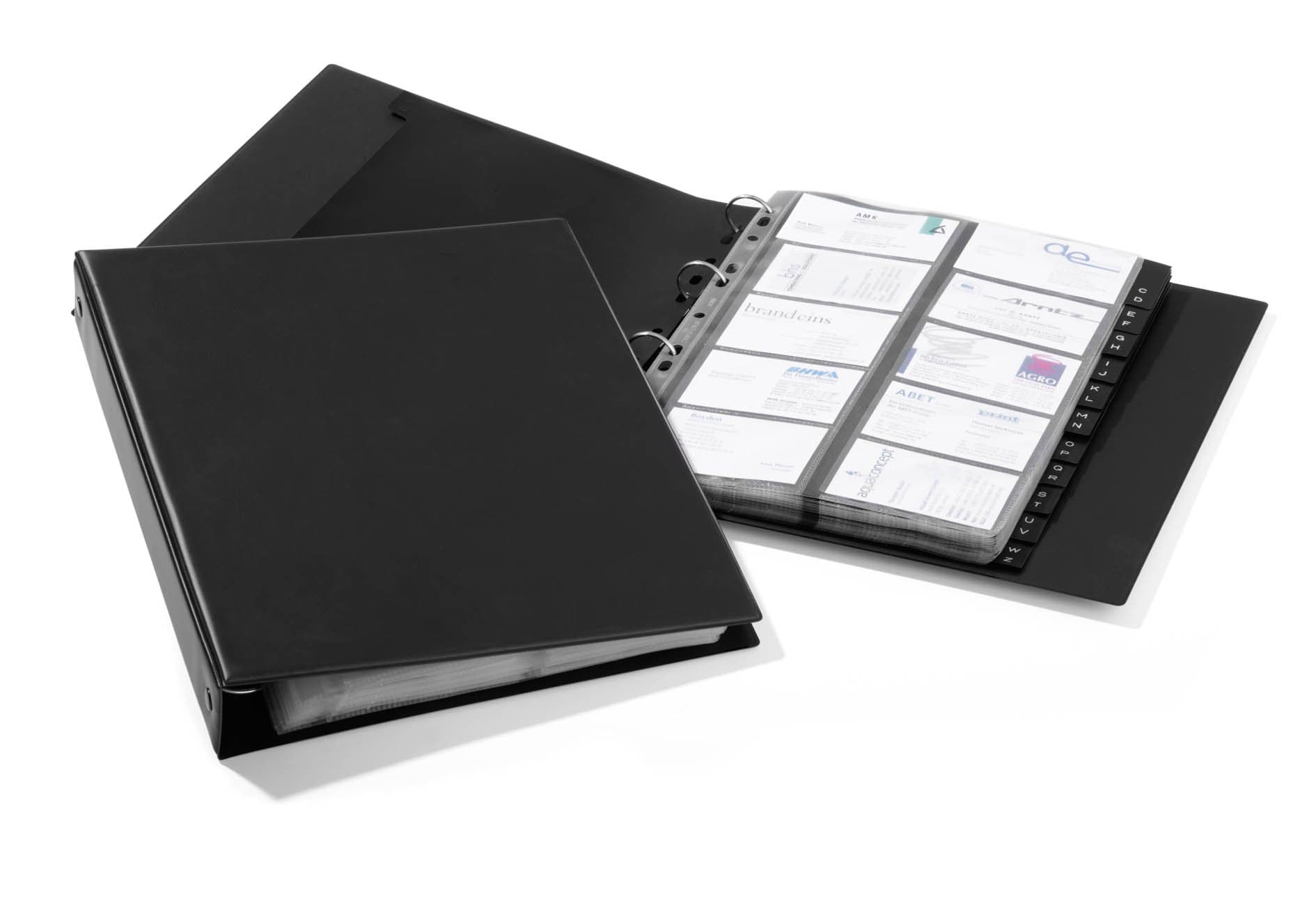 VISIFIX Economy Business Card Album in Black, Ring Binder Folder for Business Cards or CollecTable Cards, Includes A-Z Index for Organising Cards