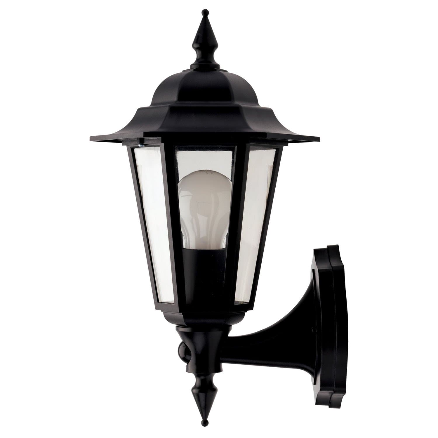 JCC JC32012WH Montella White IP44 Wall Mounting Lantern c/w PIR & Bottom Arm 60W GLS ES 240V