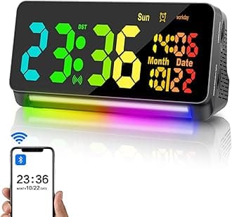 Samshow 120db Super Loud Alarm Clock Heavy Sleepers Adults, Loud Alarm Clock Bluetooth Sync Time,15 Wake Up Sounds, 7 Color Night Light, Dynamic RGB Color, 0-100% Dimmer, Snooze,DST, LED Dispay