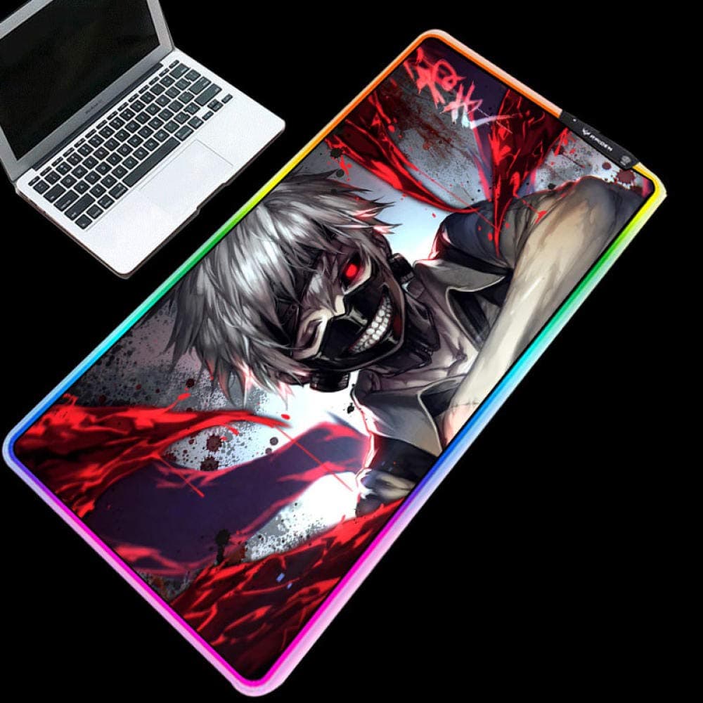 Mouse pads Anime Gaming Tokyo Ghoul Mouse Pad Xl RGB Glowing Rubber Base Durable Waterproof Desk Pad for Gamer Playing (600×300×4mm)